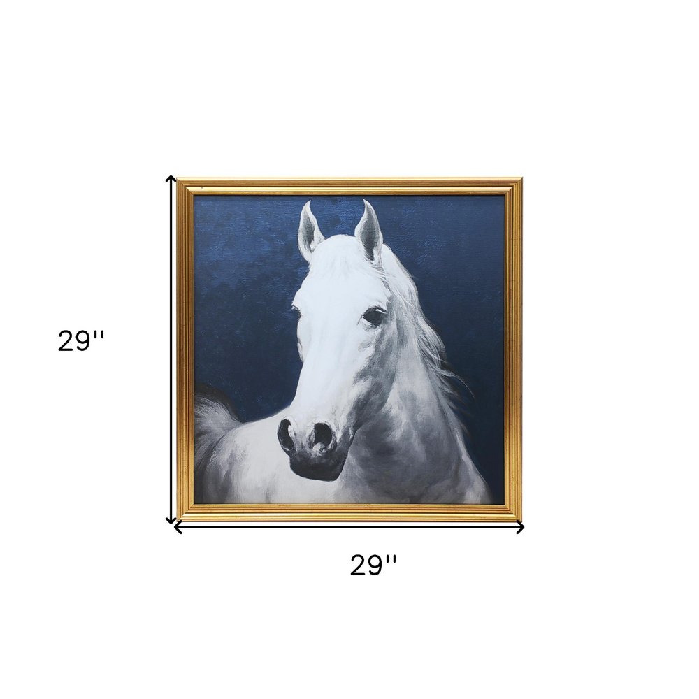 Majestic Horse Wall Art - Blue & White Gold Framed Print