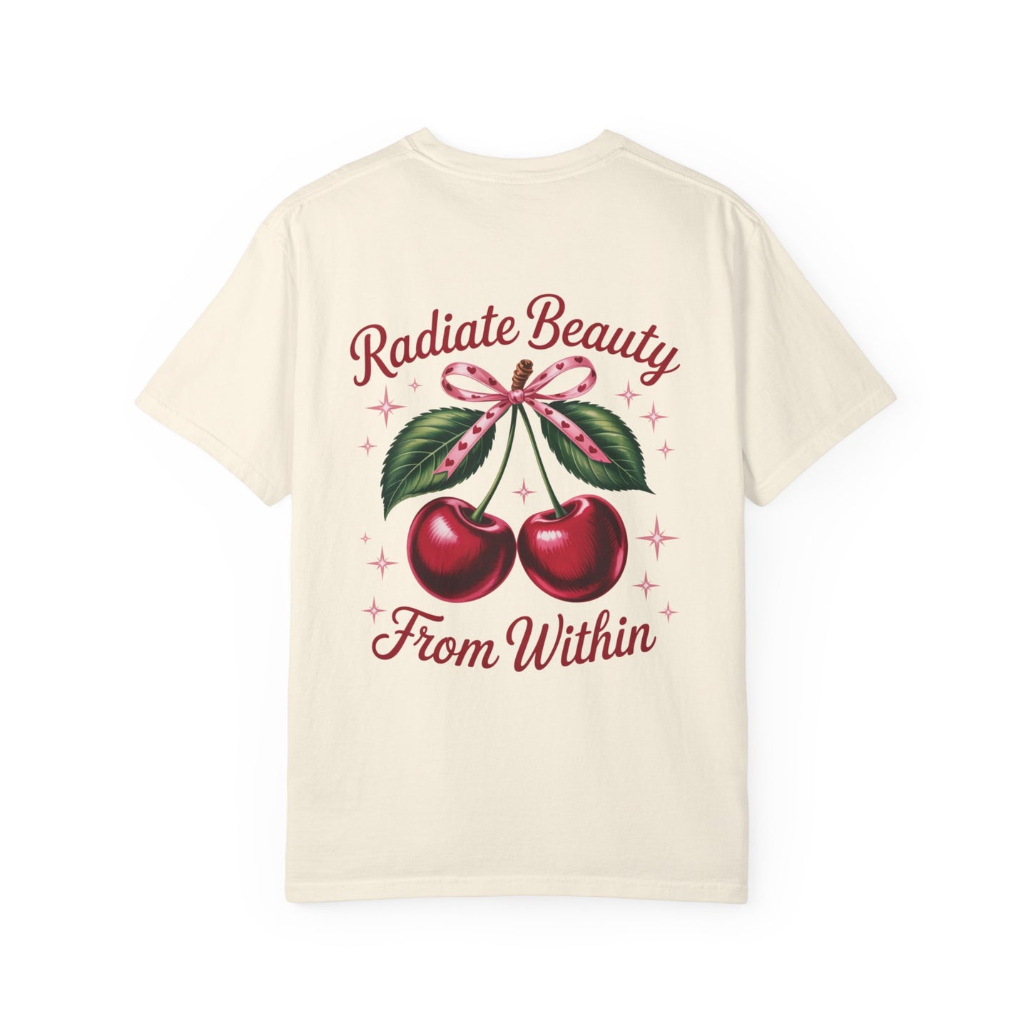 Radiate Beauty Cherry T-Shirt | Unisex Tee, Gift for Her, Positive Affirmation, Summer Fashion, Cute Graphic Tee
