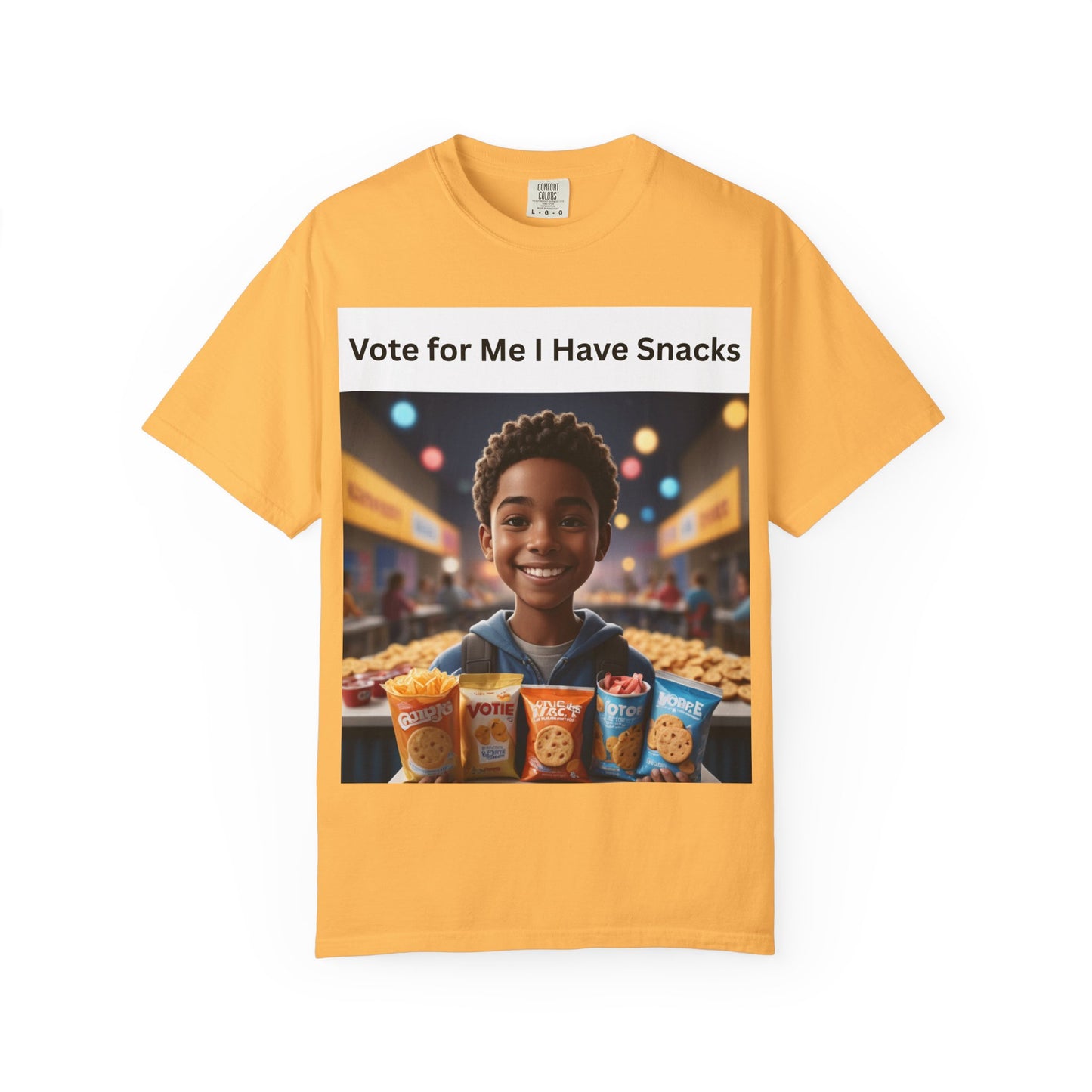 Vote for Me I Have Snacks T-Shirt | Fun Casual Wear, Gift for Snack Lovers, Election Humor Tee, Unisex Graphic Shirt
