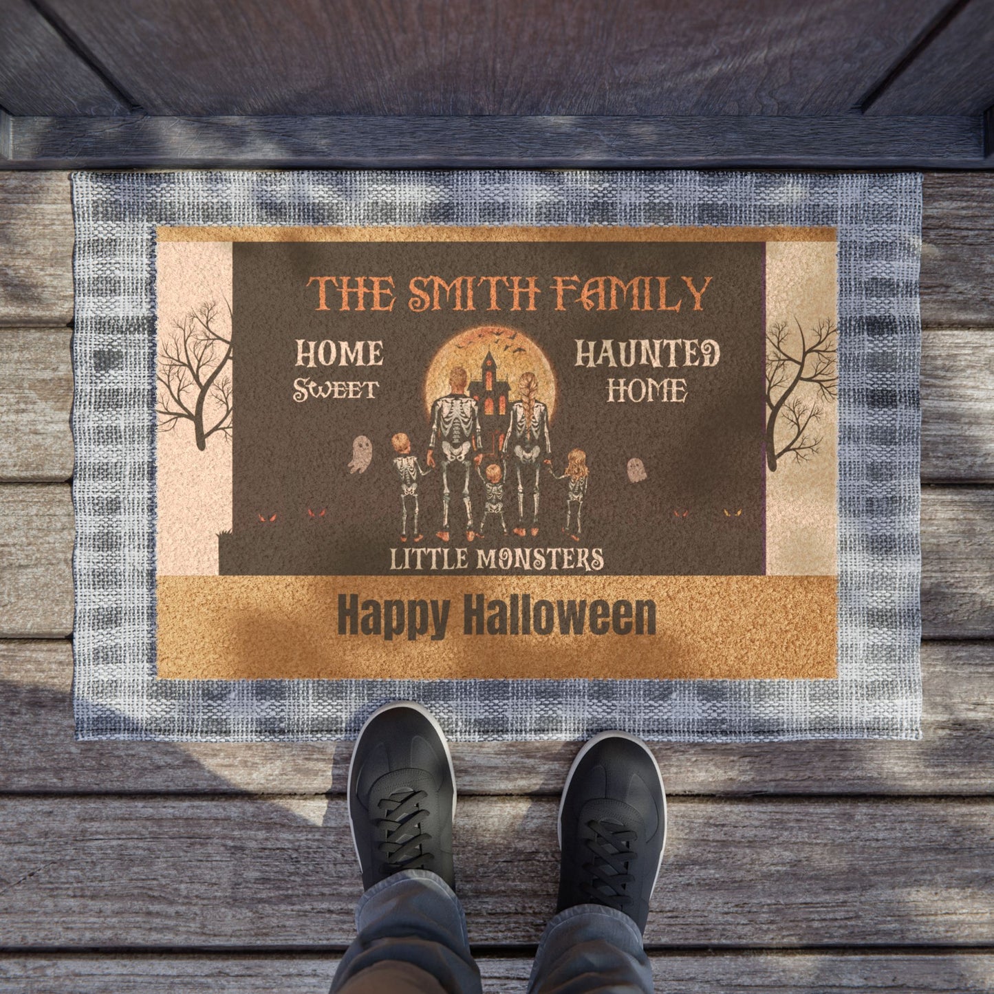 Personalized Halloween Doormat, Home Sweet Haunted Home, Spooky Welcome Mat, Fall Decor, Family Halloween Gift, Trick or Treat Entryway
