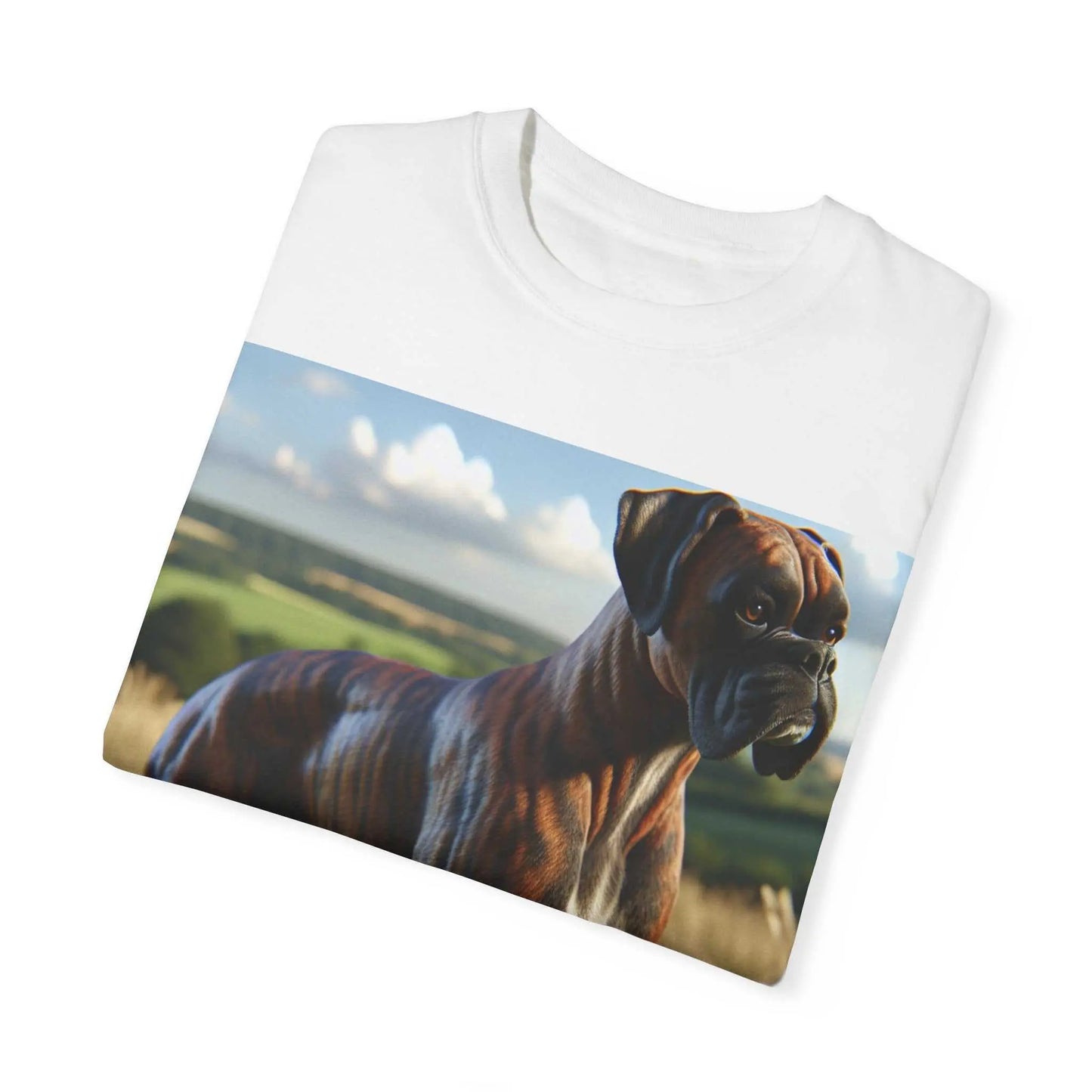 Unisex garment-dyed t-shirt with 3D dog image, soft-washed cotton, relaxed fit.