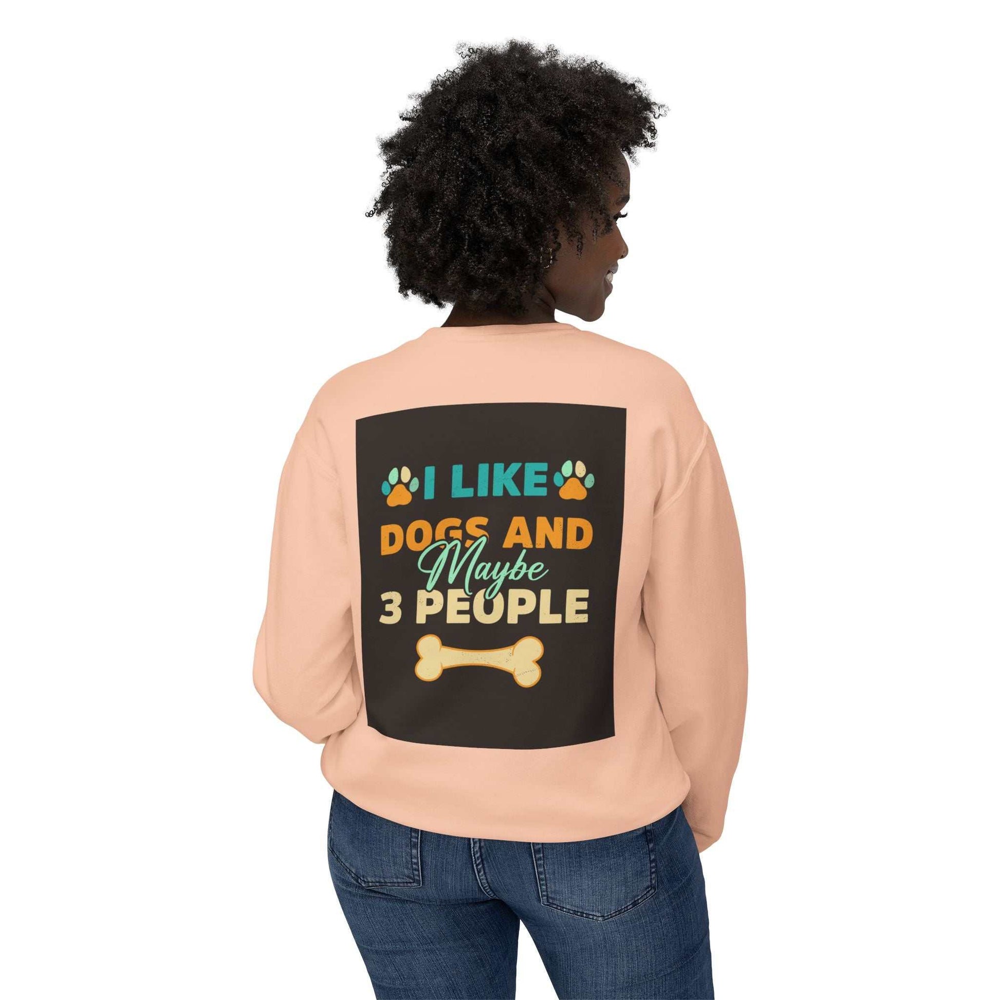 Unisex Lightweight Crewneck Sweatshirt with dog-themed design on the back.