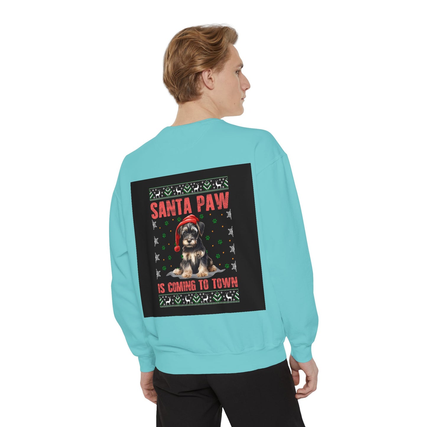Santa Paw Unisex Garment-Dyed Sweatshirt, Cozy Holiday Gift, Dog Lover Apparel, Christmas Sweatshirt, Comfortable Layering