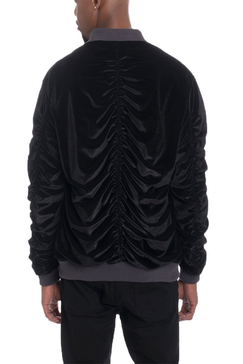 Velour Cinch Sleeve Bomber Jacket - Stylish & Comfortable