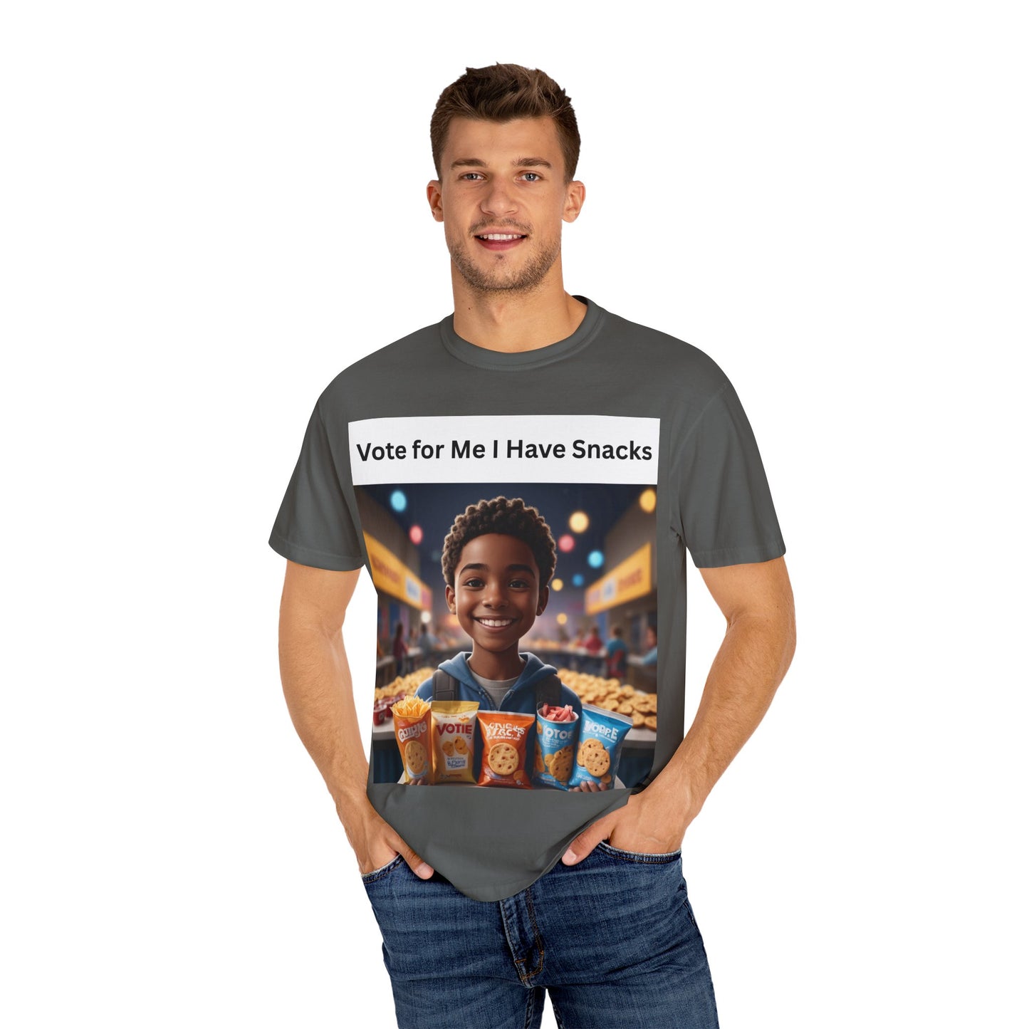Vote for Me I Have Snacks T-Shirt | Fun Casual Wear, Gift for Snack Lovers, Election Humor Tee, Unisex Graphic Shirt