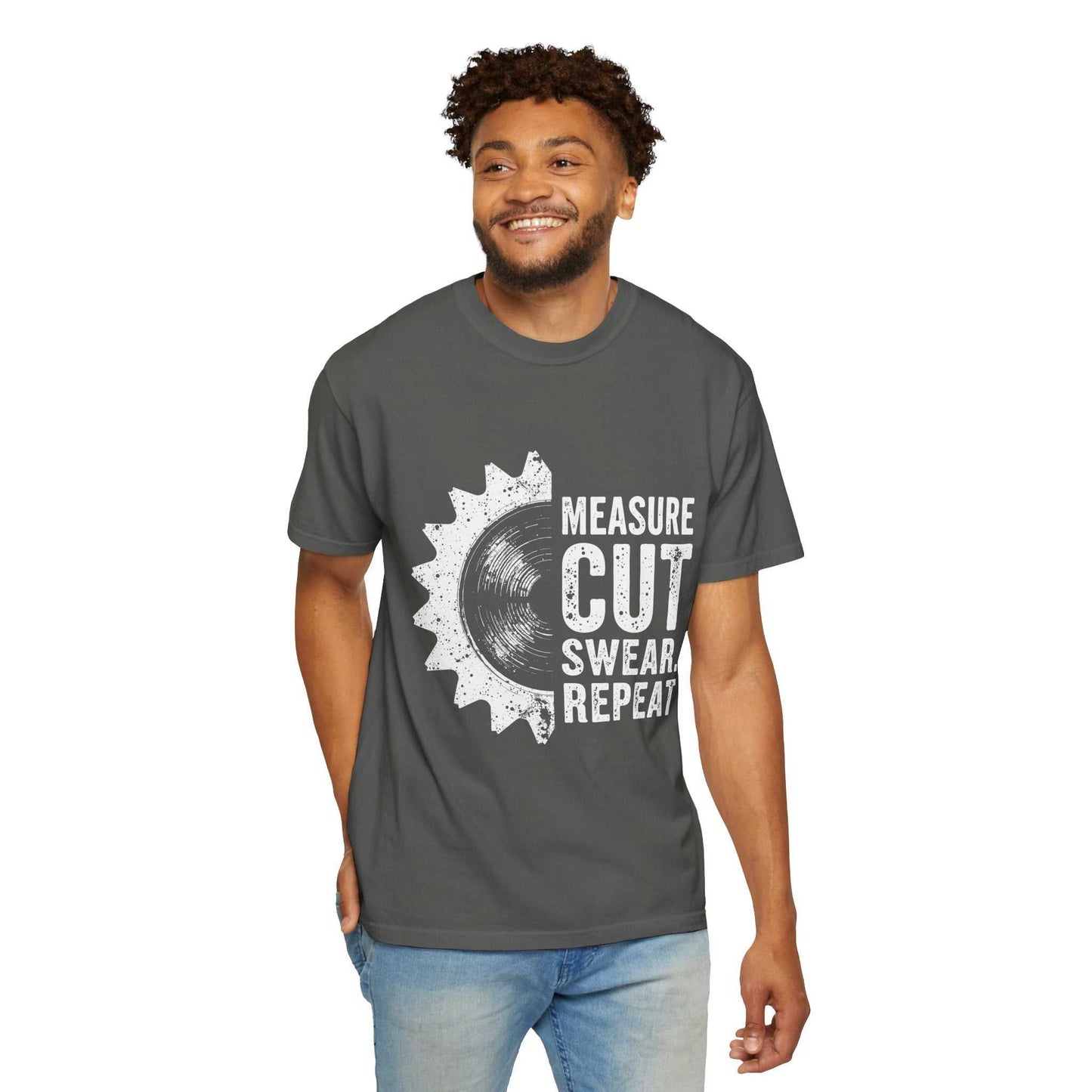 Unisex Comfort Colors 1717 garment-dyed t-shirt in dark gray with graphic print.