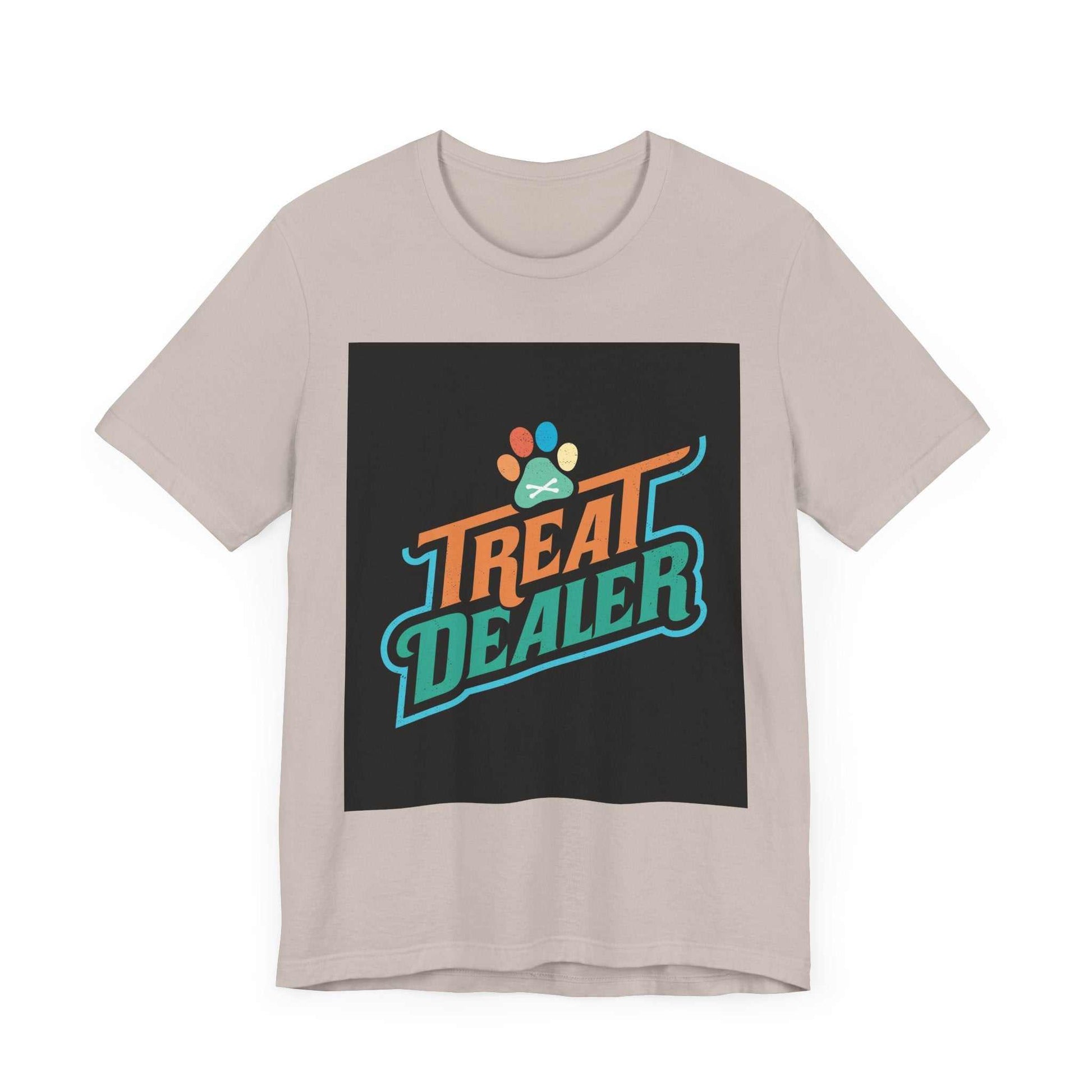 Unisex Jersey Short Sleeve Tee with "Treat Dealer" graphic, soft cotton, crew neck design.