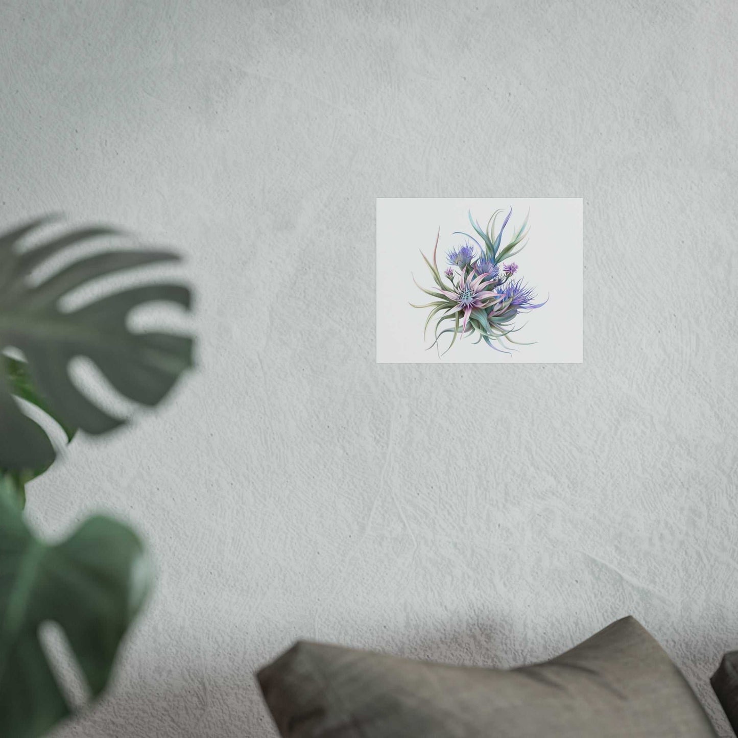 Fine art poster on wall with botanical design, printed on gallery-grade matte paper using Giclée technique.