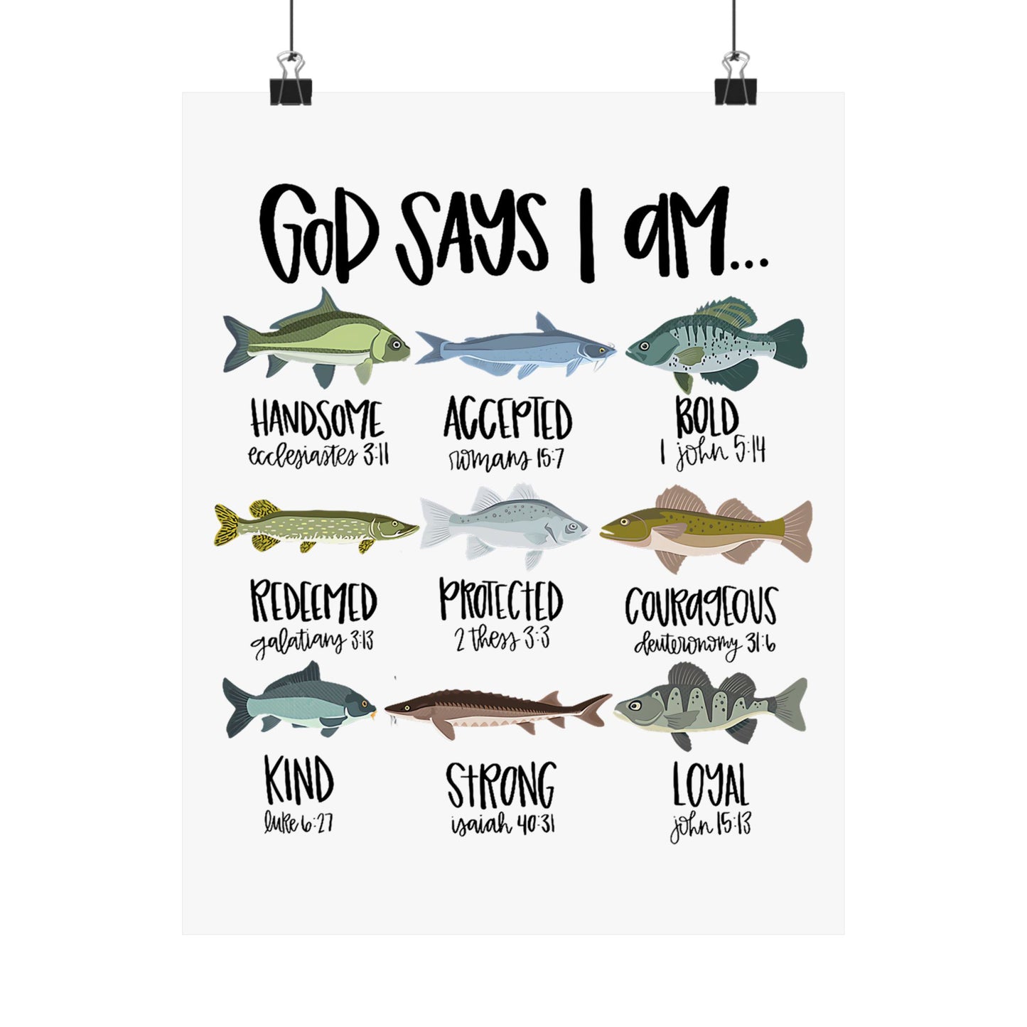 Inspirational Satin Poster Print, Motivational Wall Art, Faith-Inspired Home Decor, Fish Themed Wall Decor, Christian Quotes