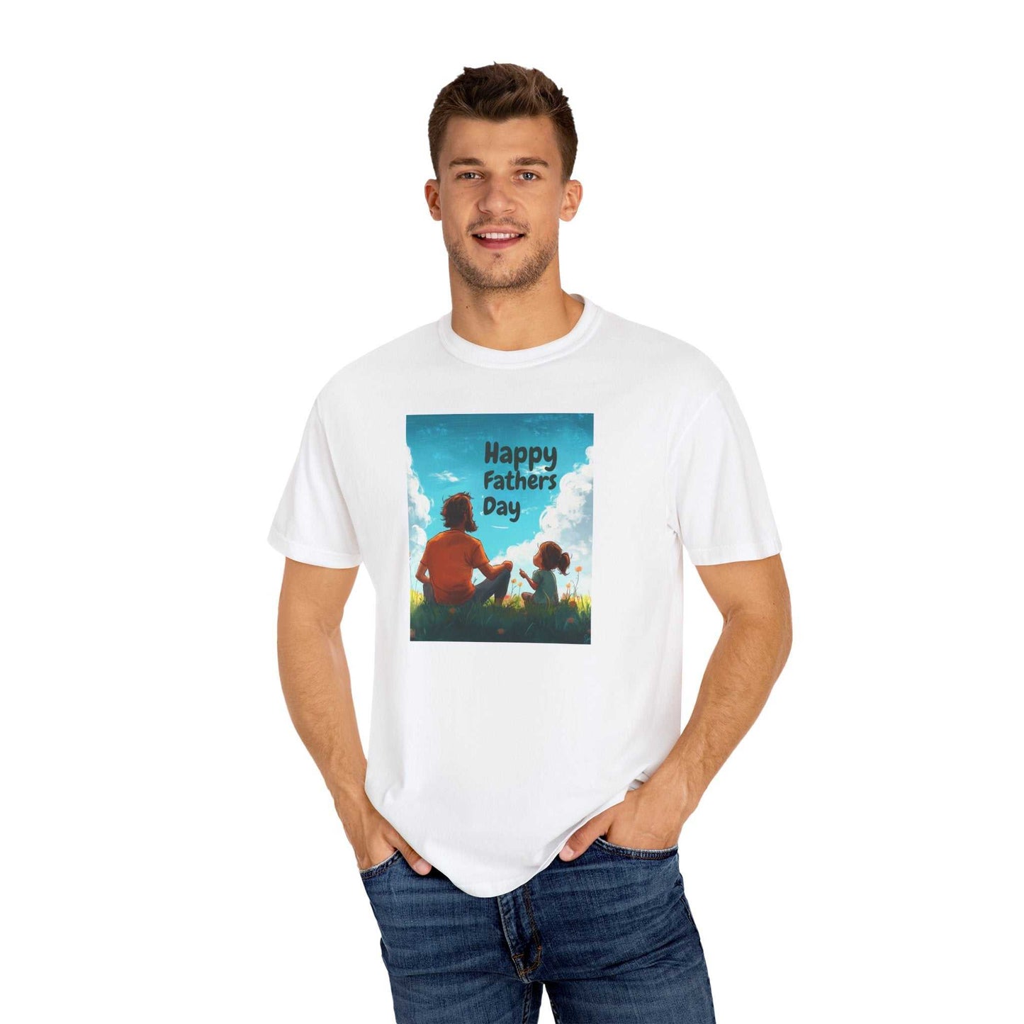 Unisex garment-dyed t-shirt with Father's Day print, featuring Comfort Colors 1717 soft-washed cotton in white.