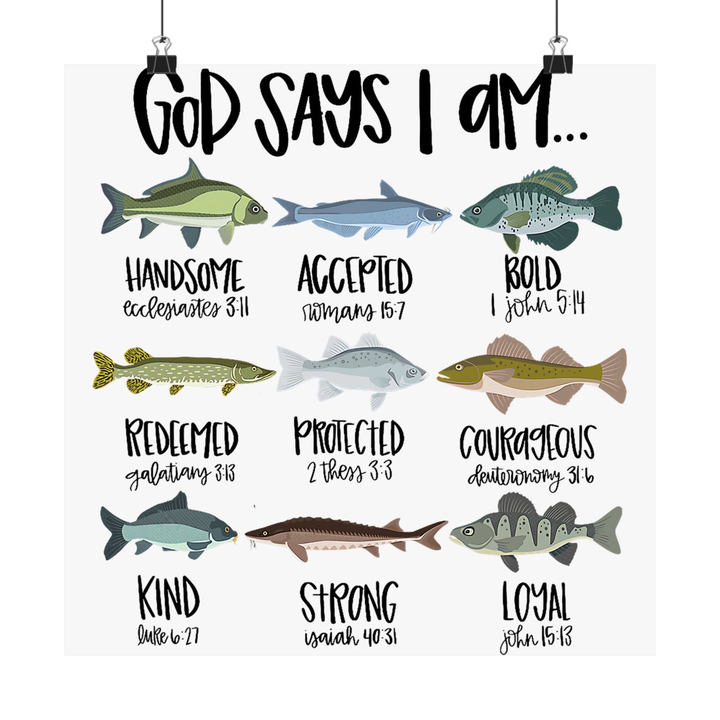 Inspirational Satin Poster Print, Motivational Wall Art, Faith-Inspired Home Decor, Fish Themed Wall Decor, Christian Quotes