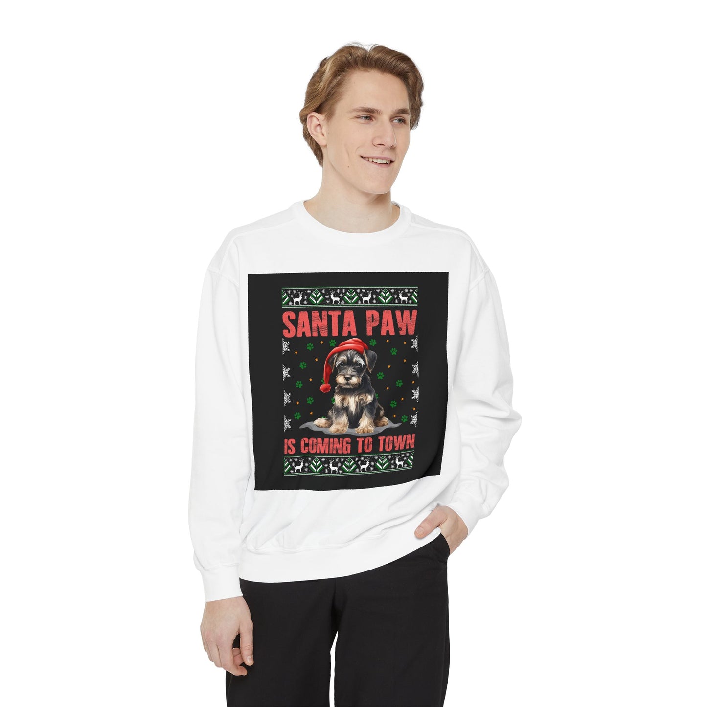 Santa Paw Unisex Garment-Dyed Sweatshirt, Cozy Holiday Gift, Dog Lover Apparel, Christmas Sweatshirt, Comfortable Layering