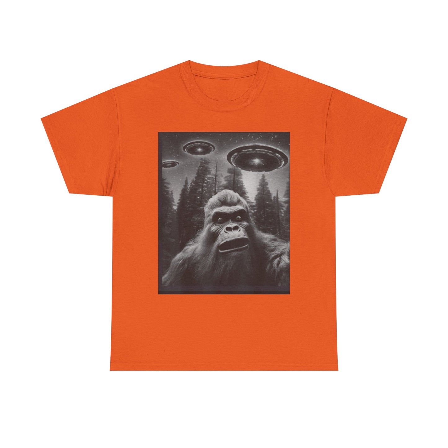 Bigfoot and flying saucers Unisex Heavy Cotton Tee - Size Variants ET