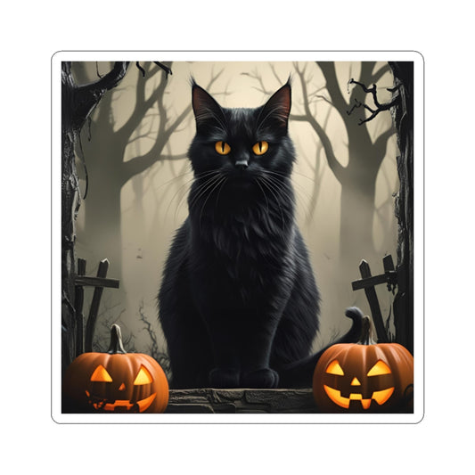 Halloween Black Cat Stickers, Cute Cat Decor, Spooky Autumn Art, Laptop Stickers, Holiday Party Favors - Toddcraft