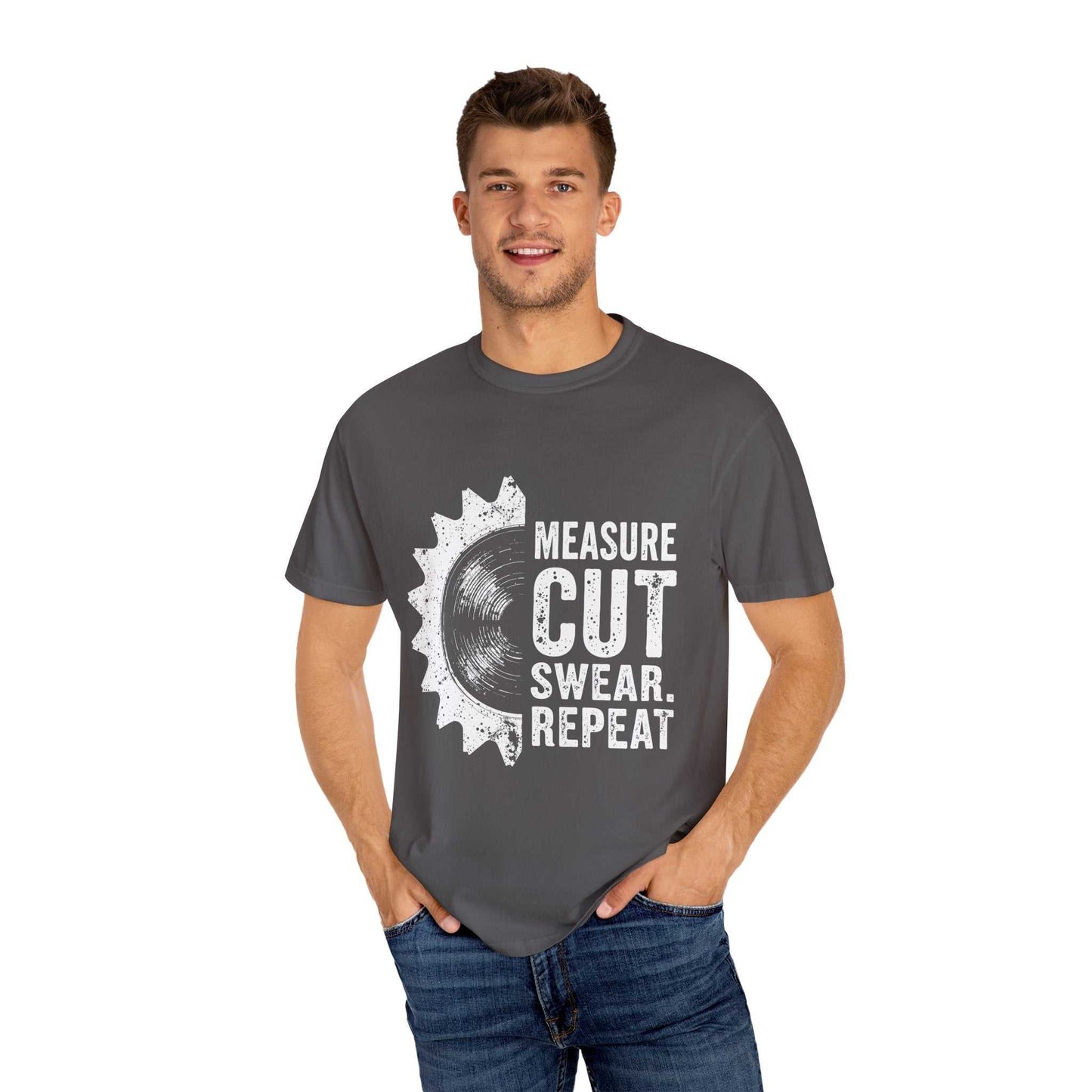Unisex Garment-Dyed T-shirt in gray with graphic print, Comfort Colors 1717.