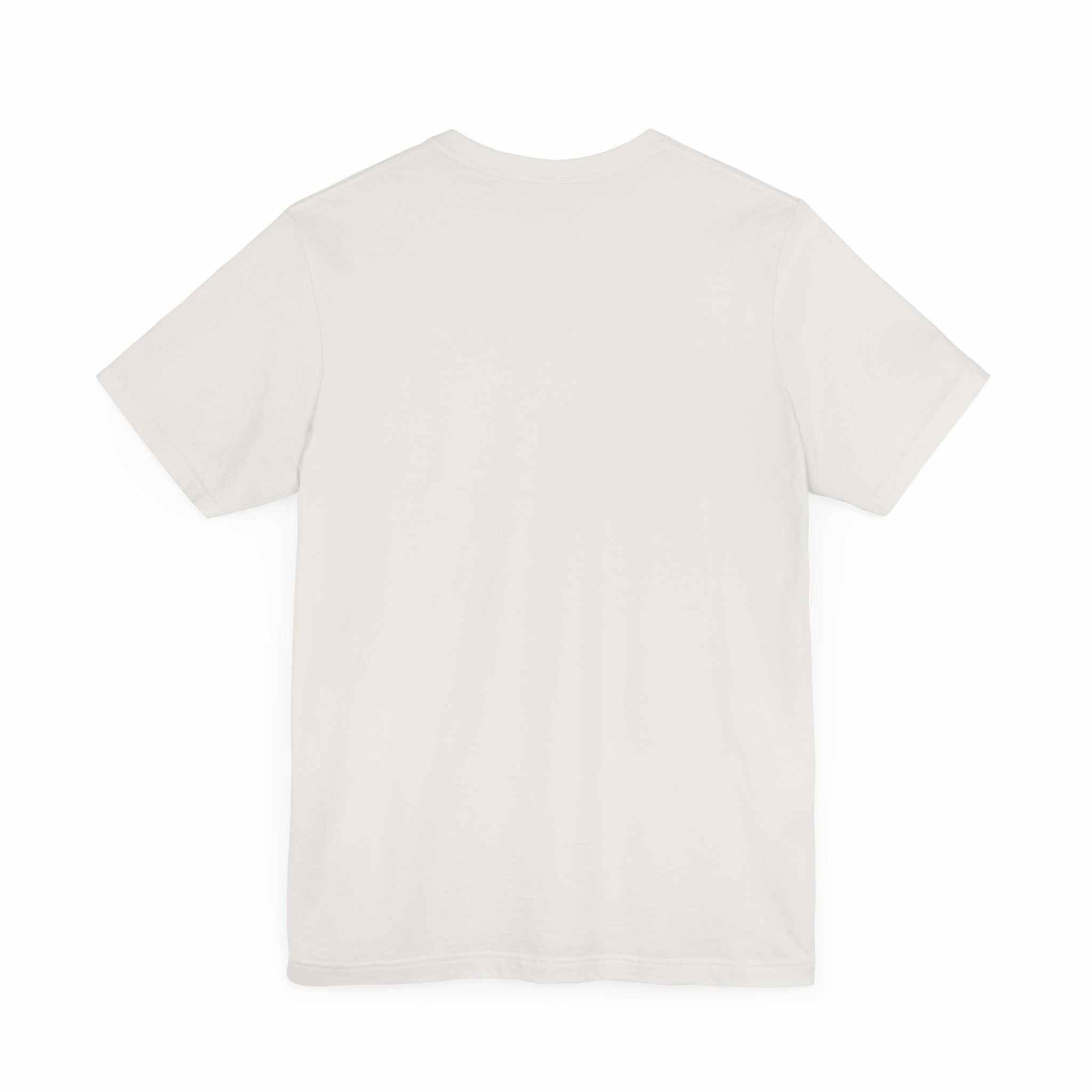 Unisex jersey short sleeve tee in beige, featuring a soft cotton blend with ribbed knit collar and tapered shoulders.