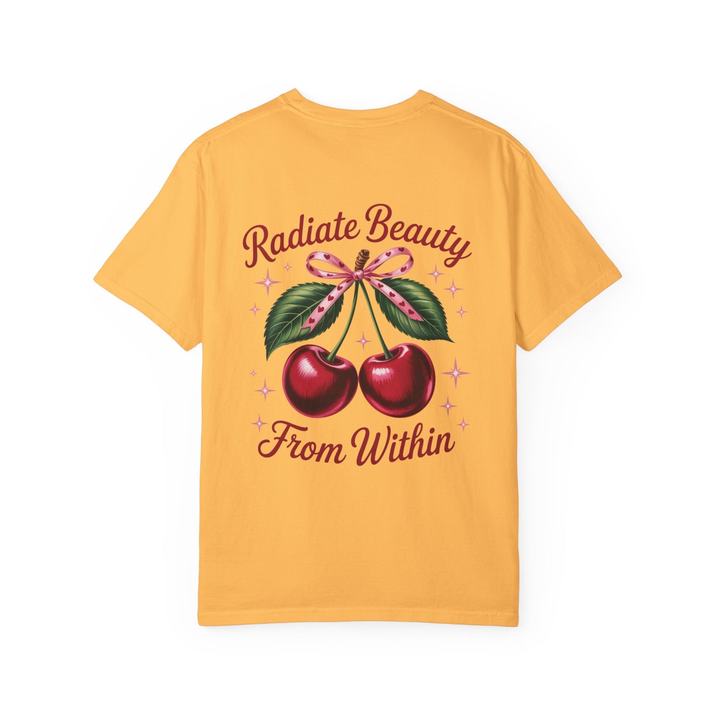 Radiate Beauty Cherry T-Shirt | Unisex Tee, Gift for Her, Positive Affirmation, Summer Fashion, Cute Graphic Tee