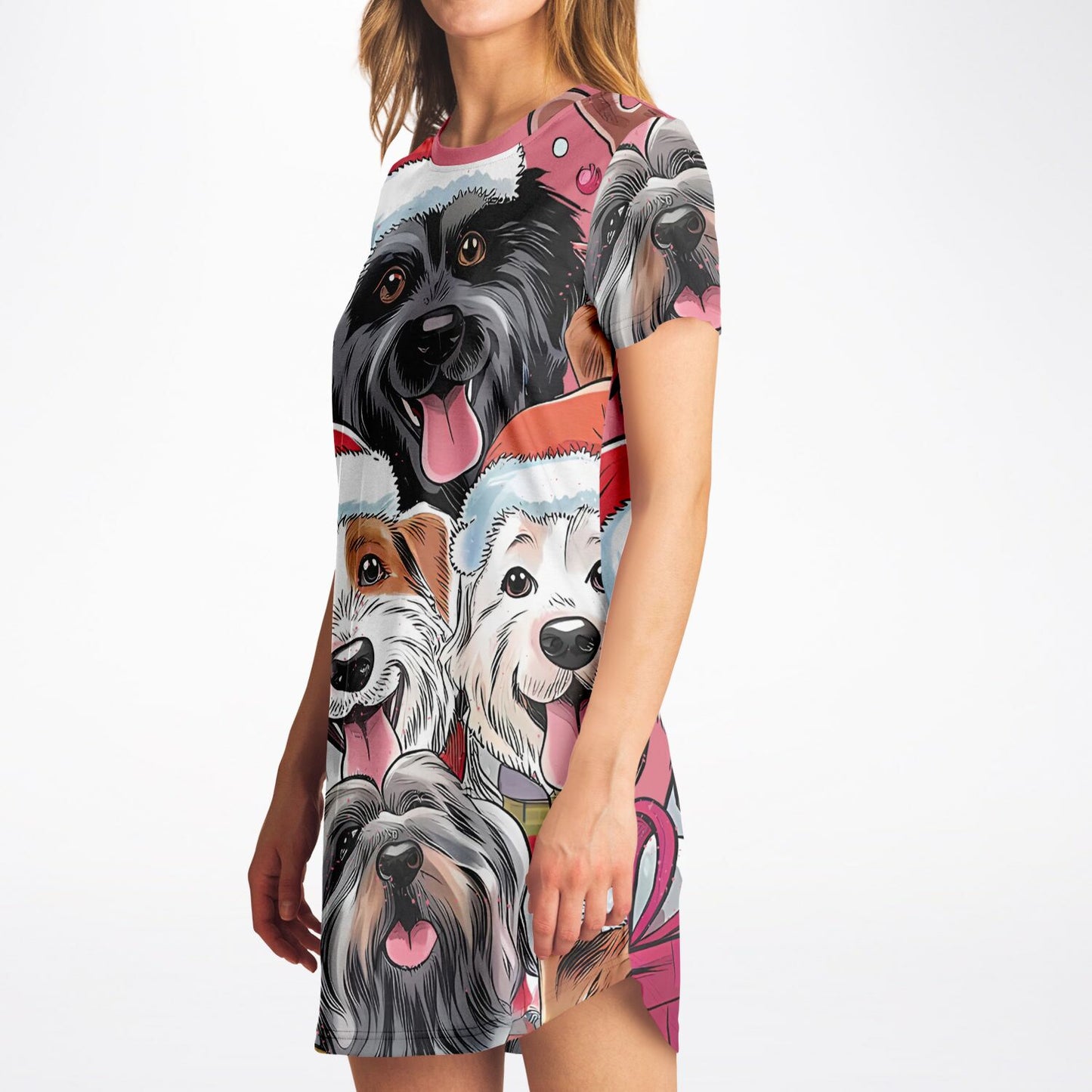 Christmas Dogs AOP T-Shirt Dress – Festive All-Over Print Holiday Style