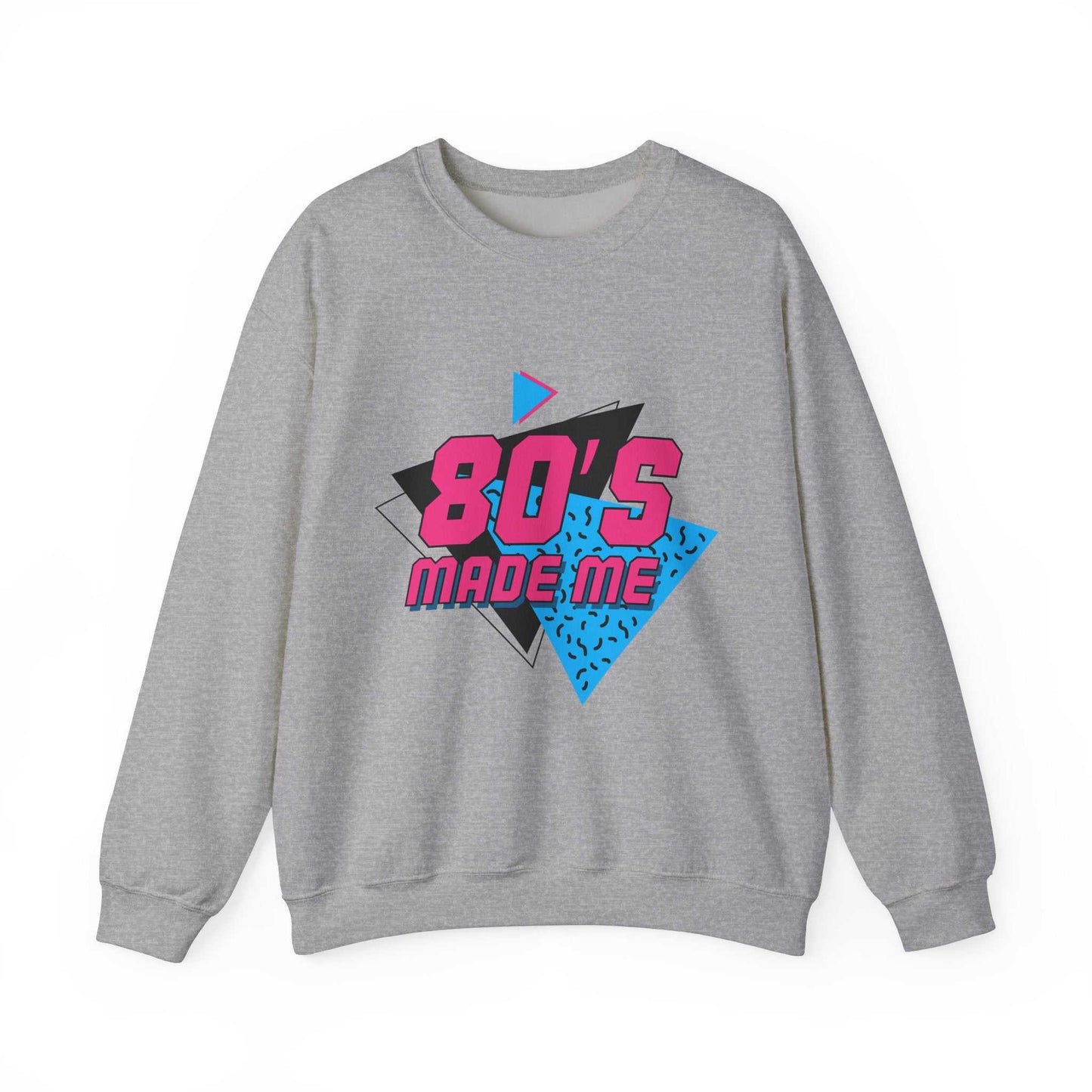 80s Made Me Sweatshirt in gray with retro design, unisex, cotton-poly blend.