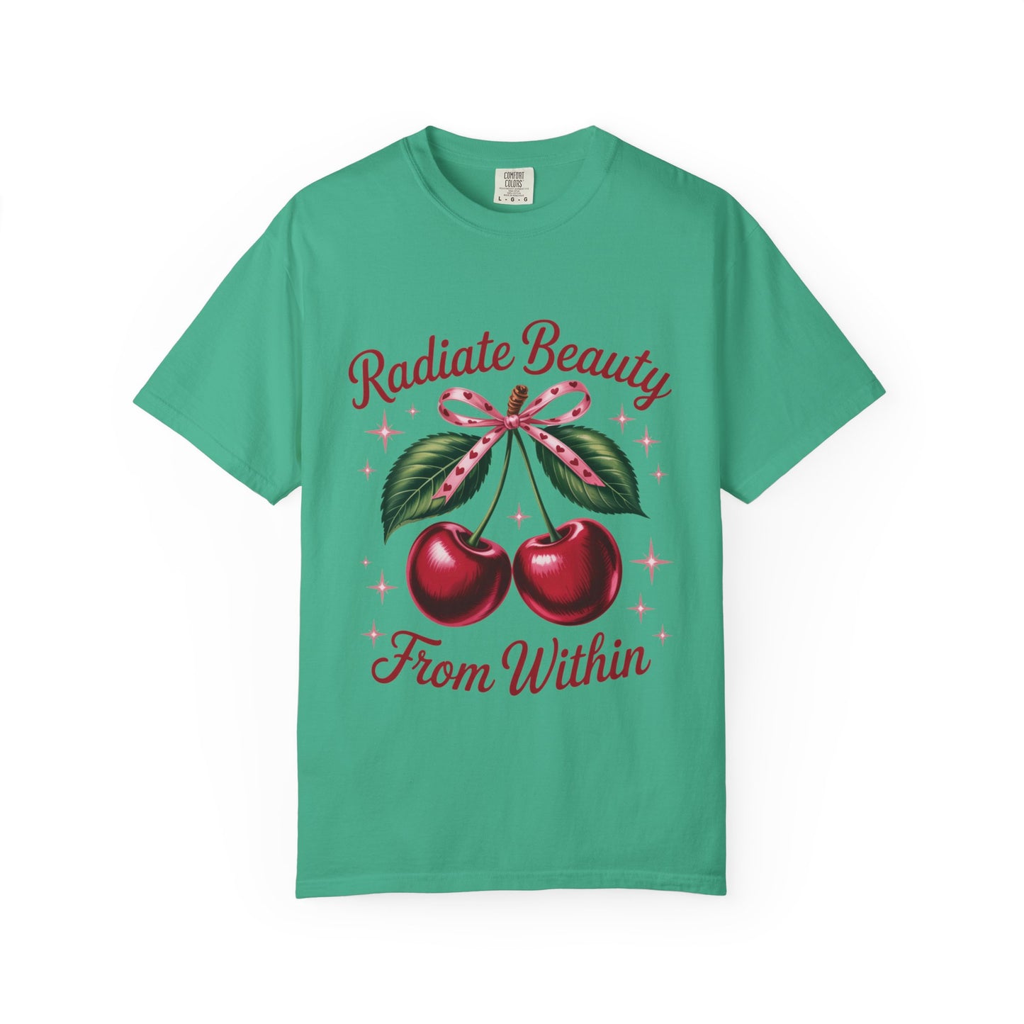 Radiate Beauty Cherry T-Shirt | Unisex Tee, Gift for Her, Positive Affirmation, Summer Fashion, Cute Graphic Tee