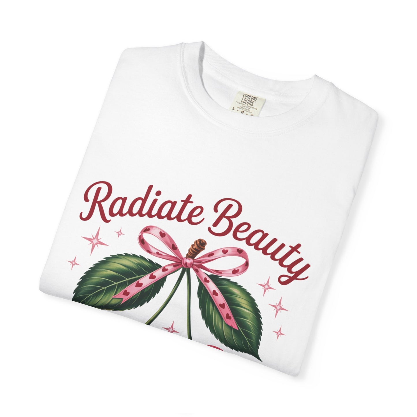 Radiate Beauty Cherry T-Shirt | Unisex Tee, Gift for Her, Positive Affirmation, Summer Fashion, Cute Graphic Tee