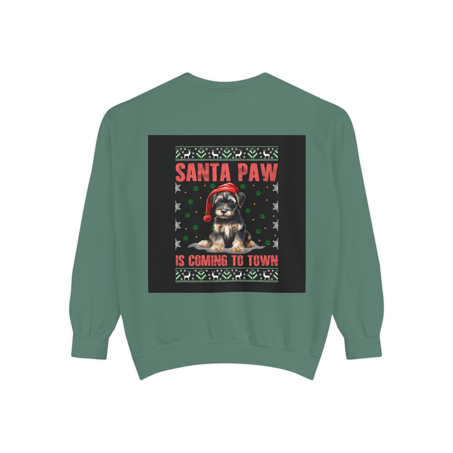 Santa Paw Unisex Garment-Dyed Sweatshirt, Cozy Holiday Gift, Dog Lover Apparel, Christmas Sweatshirt, Comfortable Layering
