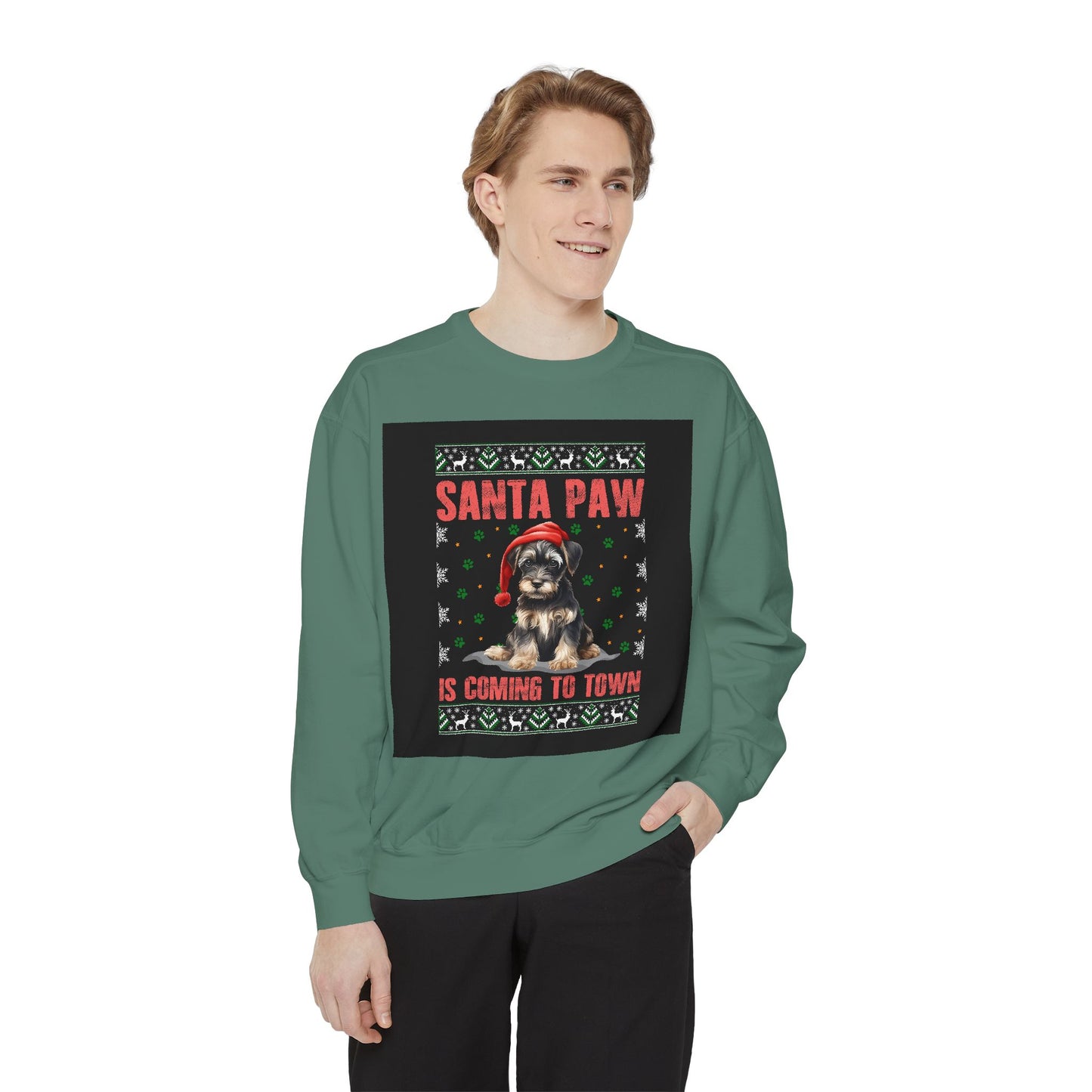 Santa Paw Unisex Garment-Dyed Sweatshirt, Cozy Holiday Gift, Dog Lover Apparel, Christmas Sweatshirt, Comfortable Layering