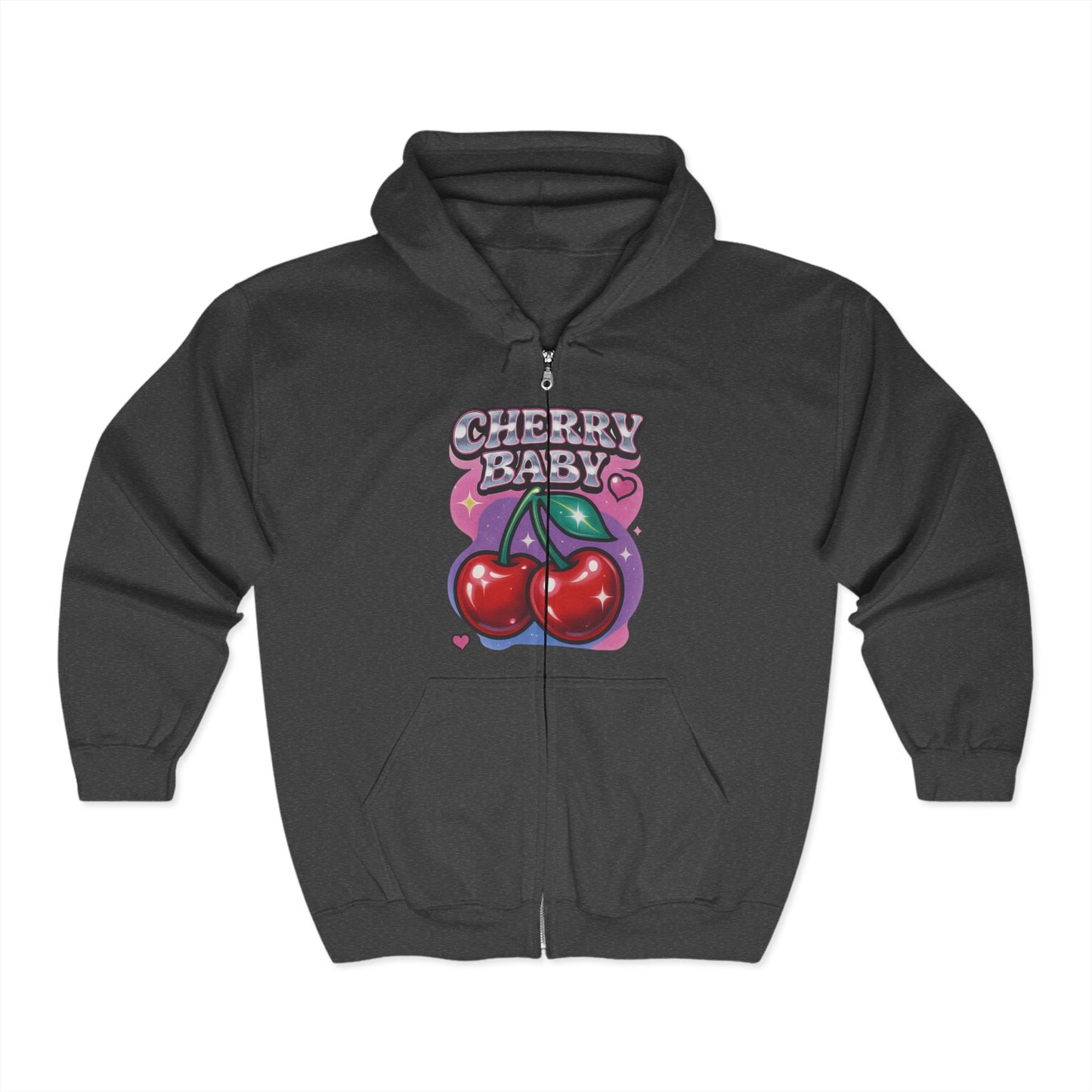 Cherry Baby Zip Hoodie, Cute Hooded Sweatshirt, Trendy Pullover, Pastel Cherry Design, Gift for Fruit Lovers, Sweet Fashion Layer