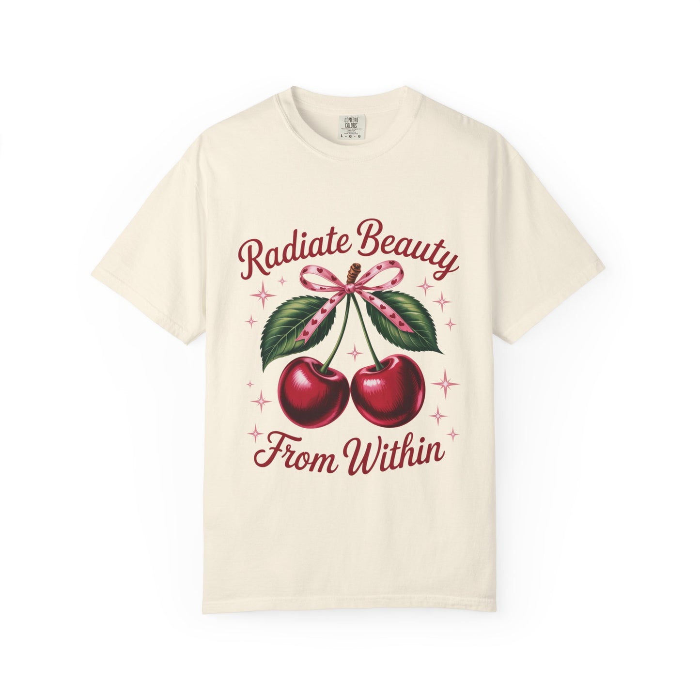 Radiate Beauty Cherry T-Shirt | Unisex Tee, Gift for Her, Positive Affirmation, Summer Fashion, Cute Graphic Tee