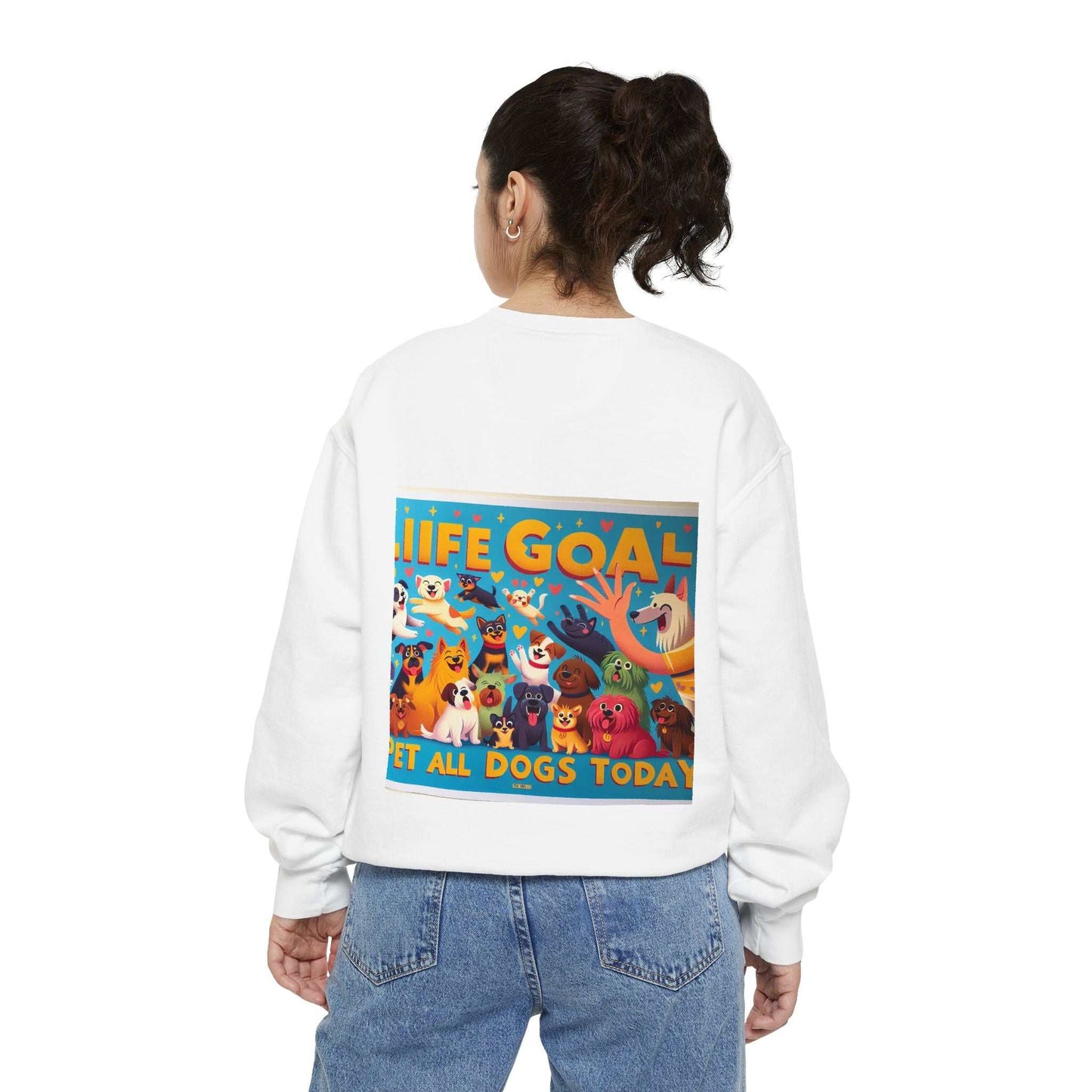 Unisex Life Goal Pet All Dogs Today sweatshirt with colorful dog design, ideal gift for dog lovers.