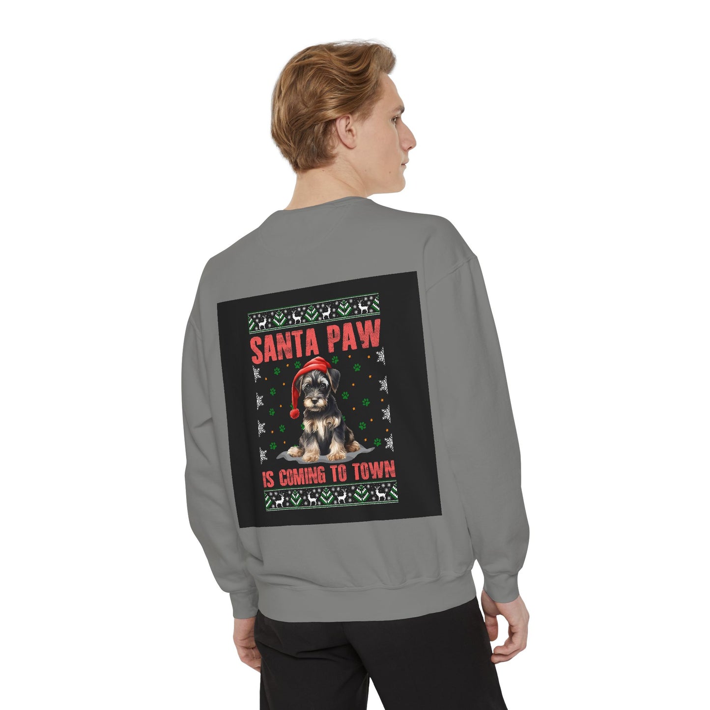 Santa Paw Unisex Garment-Dyed Sweatshirt, Cozy Holiday Gift, Dog Lover Apparel, Christmas Sweatshirt, Comfortable Layering