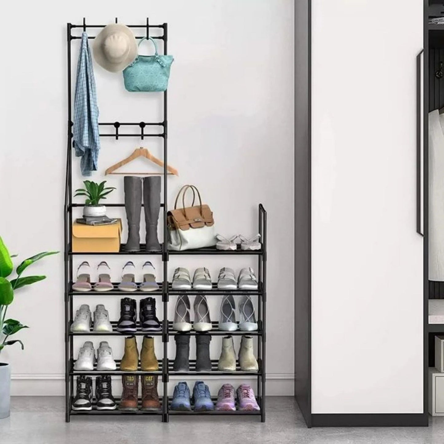 5-Tier Shoe Rack Shoe Storage Organizer, Freestanding Coat And Shoe