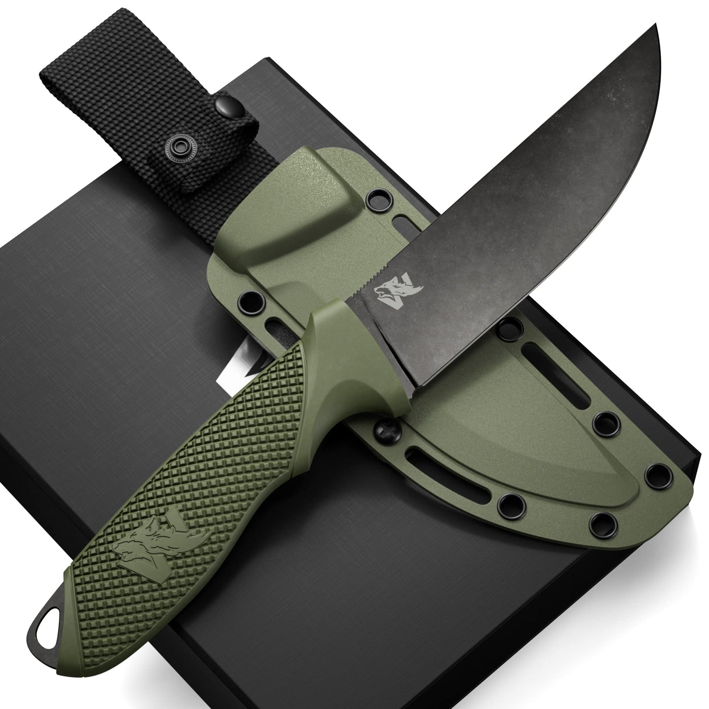 ODENWOLF W-Flat Full Tang Survival Knife – D2 Steel Fixed Blade with Tactical Sheath