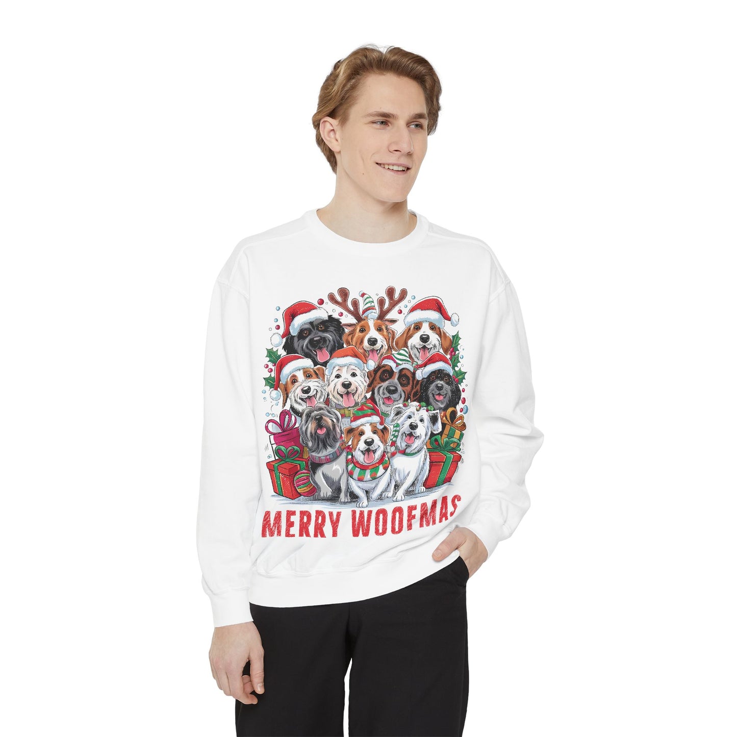 Festive Dog Sweatshirt, Merry Woofmas Sweatshirt, Unisex Holiday Clothing, Dog Lover Gift, Christmas Sweater, Cozy Winter Apparel