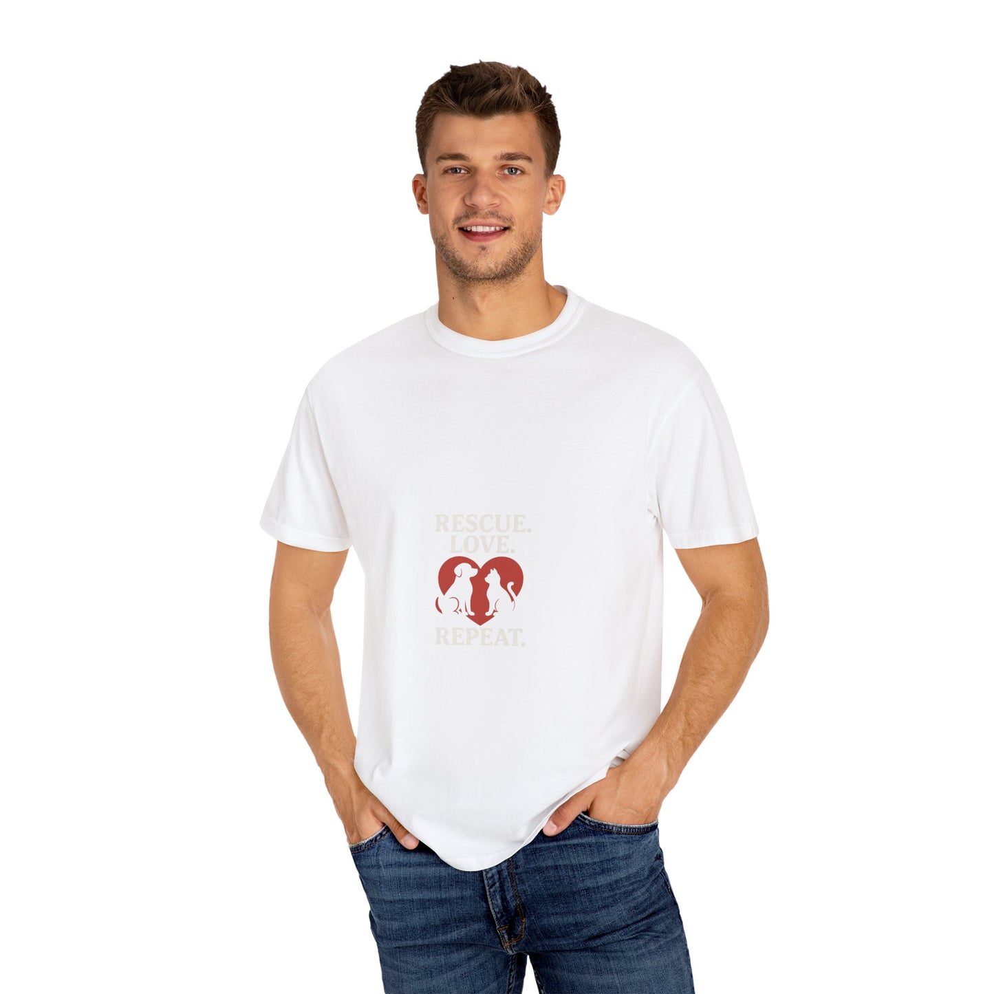 Dog Lover Unisex T-shirt - 'Rescue | Repeat' Shirt for Animal Rights Advocates, Gifts for Pet Owners, Casual Wear, Eco-Friendly Fashion - Toddcraft