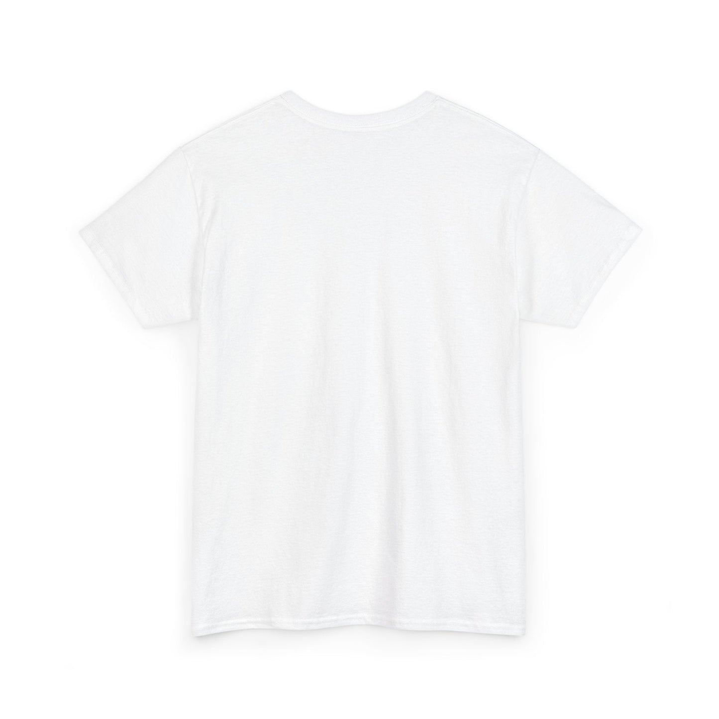 Unisex heavy cotton tee in white, classic fit, crew neckline, no side seams, made from 100% US cotton.