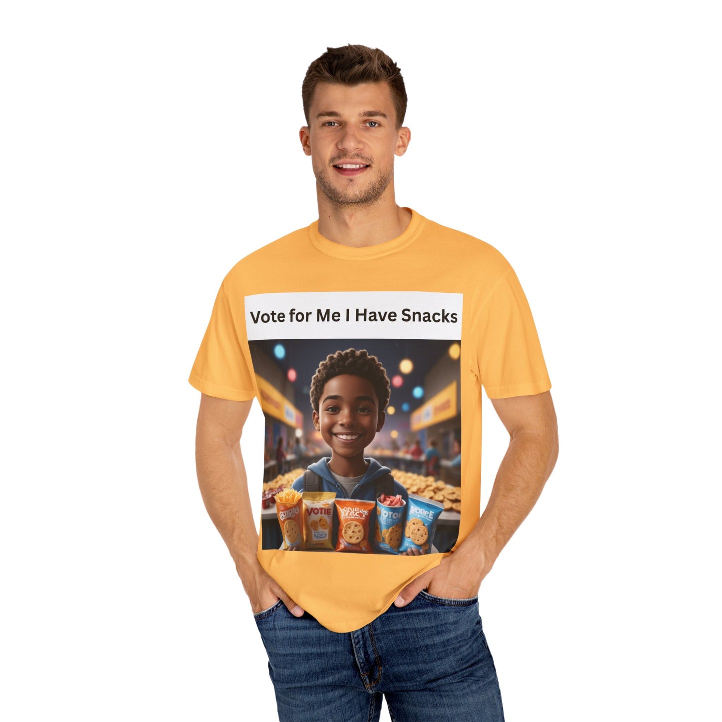 Vote for Me I Have Snacks T-Shirt | Fun Casual Wear, Gift for Snack Lovers, Election Humor Tee, Unisex Graphic Shirt