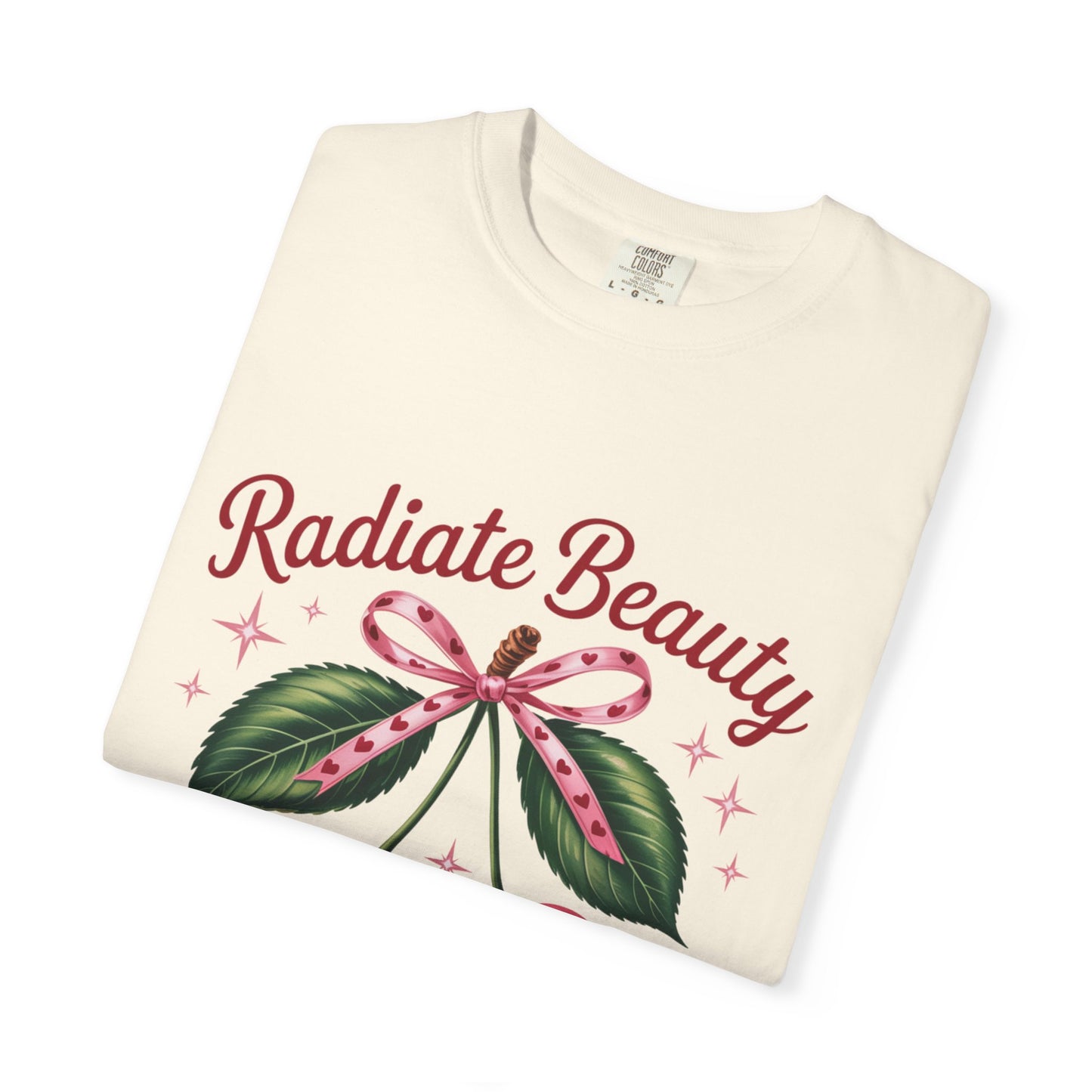 Radiate Beauty Cherry T-Shirt | Unisex Tee, Gift for Her, Positive Affirmation, Summer Fashion, Cute Graphic Tee