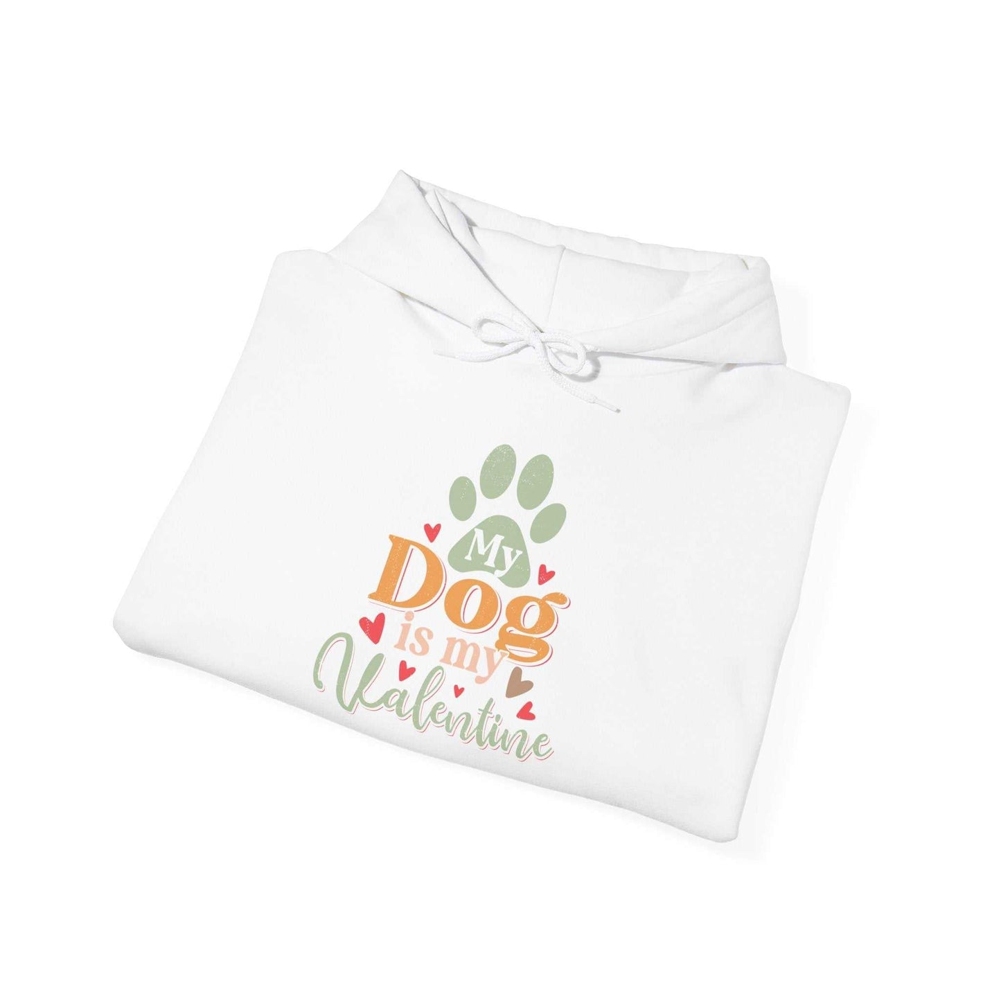 Unisex heavy blend hooded sweatshirt with "My Dog is My Valentine" print, soft and warm for cold days.