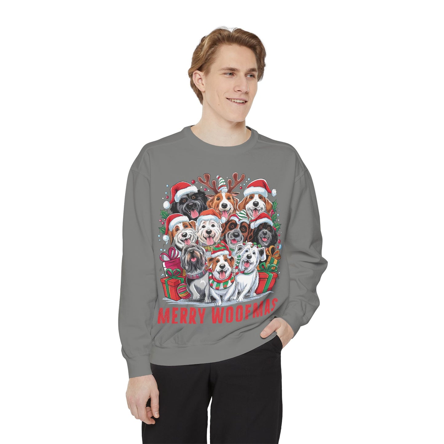 Festive Dog Sweatshirt, Merry Woofmas Sweatshirt, Unisex Holiday Clothing, Dog Lover Gift, Christmas Sweater, Cozy Winter Apparel
