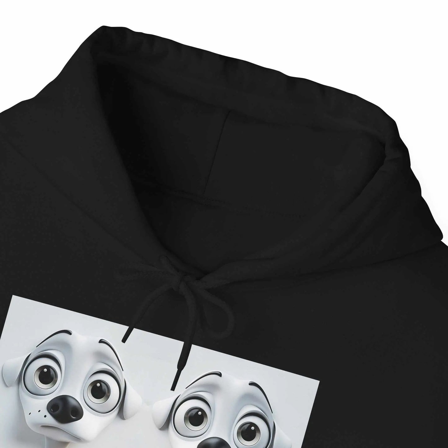 Sarcastic Dog Face 3D Hoodie with kangaroo pocket and matching drawstring in black.