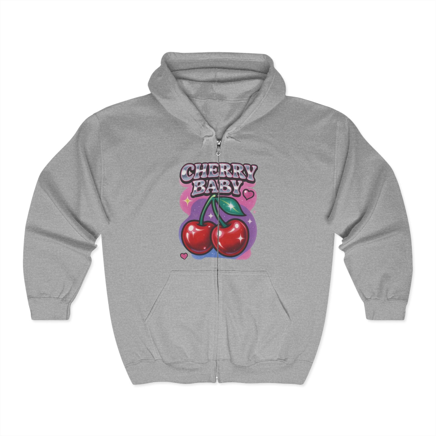 Cherry Baby Zip Hoodie, Cute Hooded Sweatshirt, Trendy Pullover, Pastel Cherry Design, Gift for Fruit Lovers, Sweet Fashion Layer