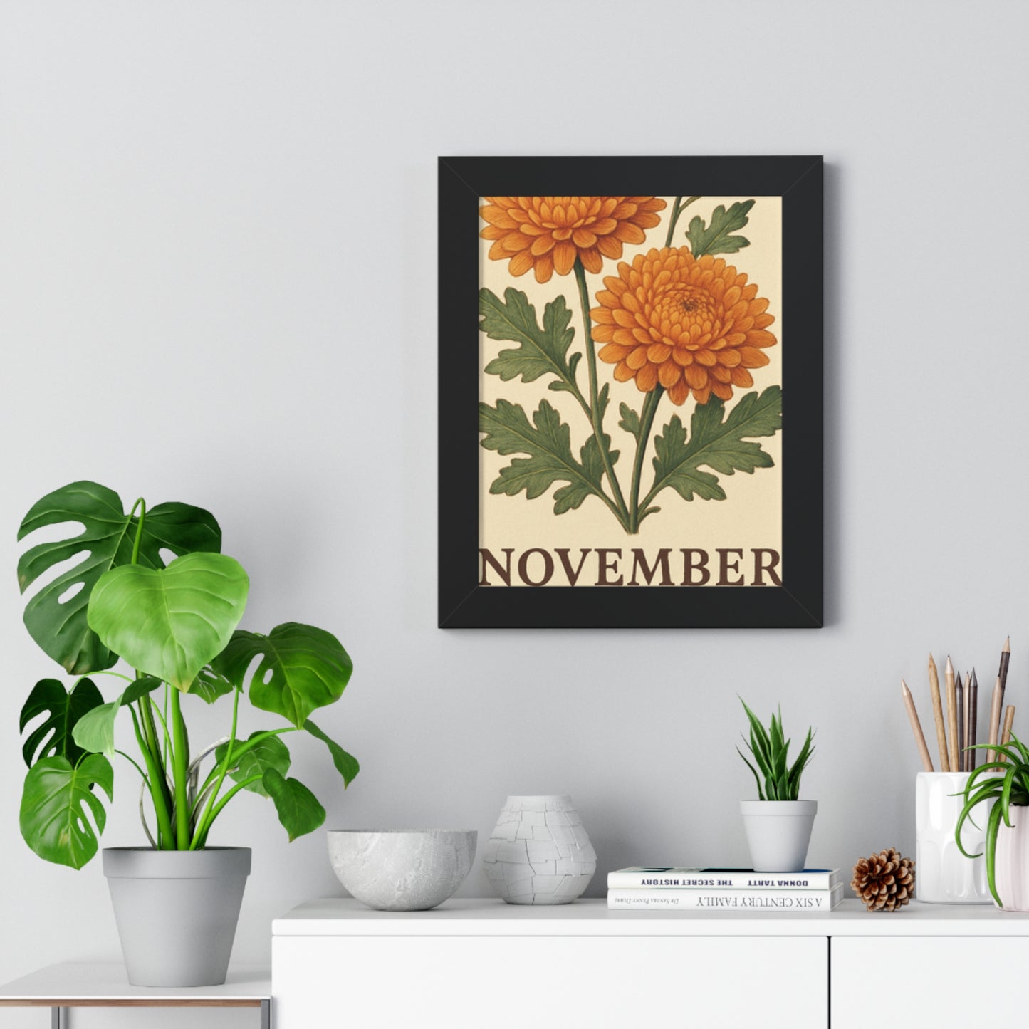 November Floral Framed Poster - Botanical Wall Art Print