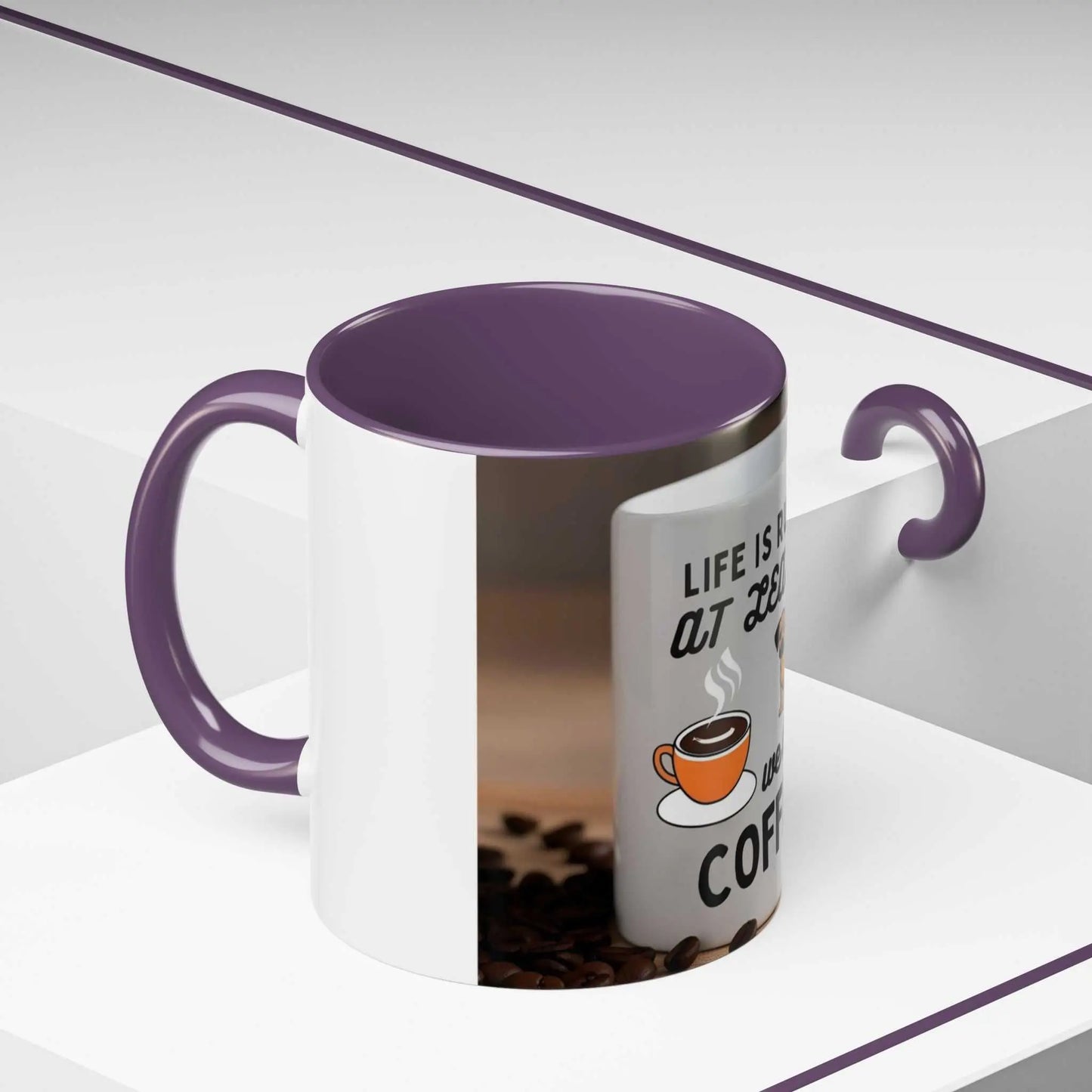 Life is Ruff Coffee Mug with Cute Dog Design, White Ceramic, Colored Interior and Handle, Perfect for Pet and Coffee Lovers.