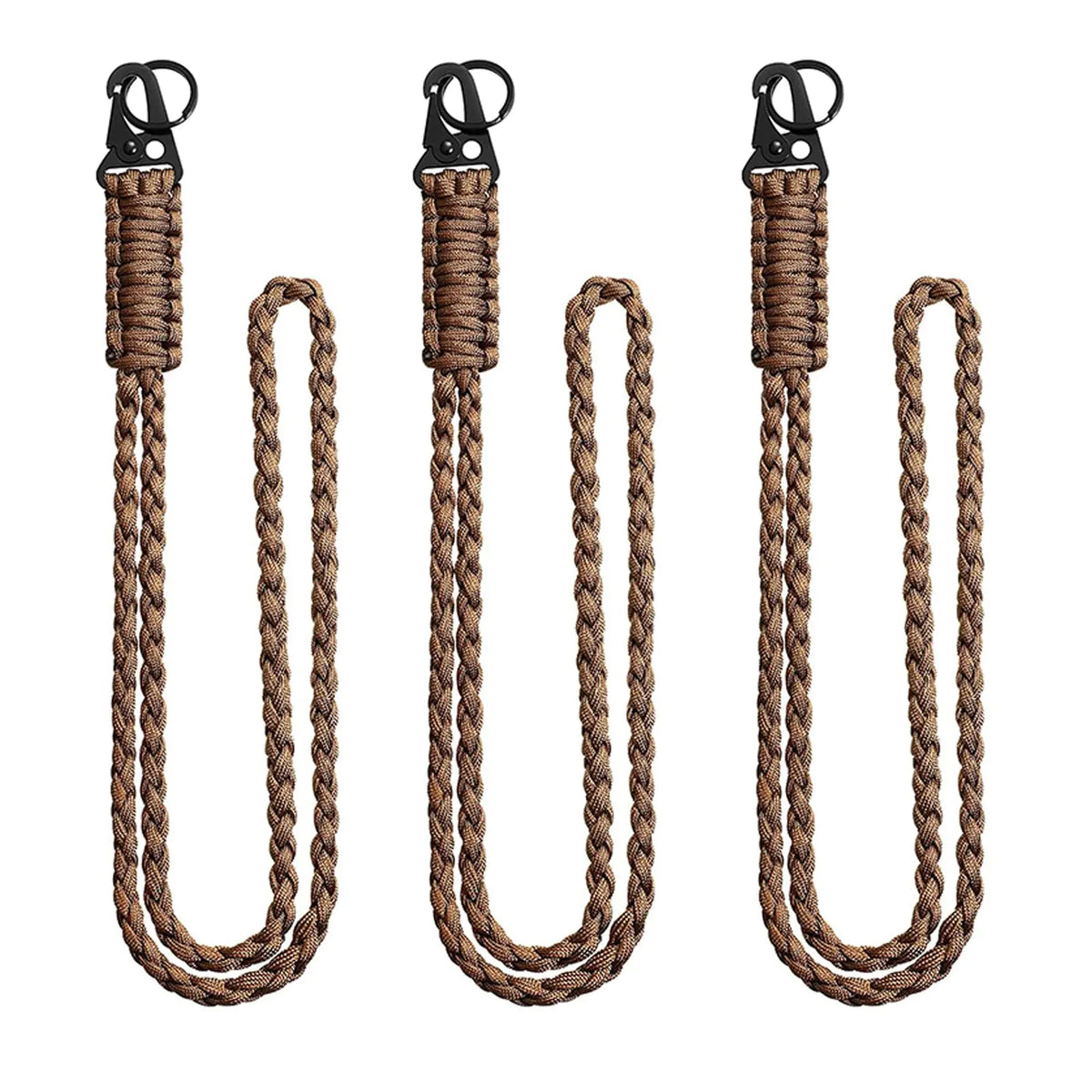 3Pcs Heavy Duty Paracord Lanyard Necklace Whistles Strap Braided 550 Keychain Lanyard for Outdoor Survival Parachute Rope Bracelet with Key Ring for ID Card Badge Holder Camera Keys (Tan)