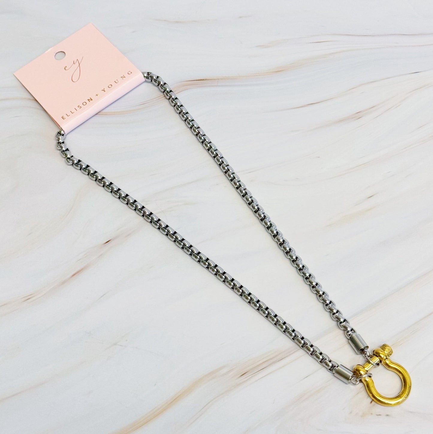 Luxe Pendant Box Chain Necklace - Gold Plated Stainless Steel