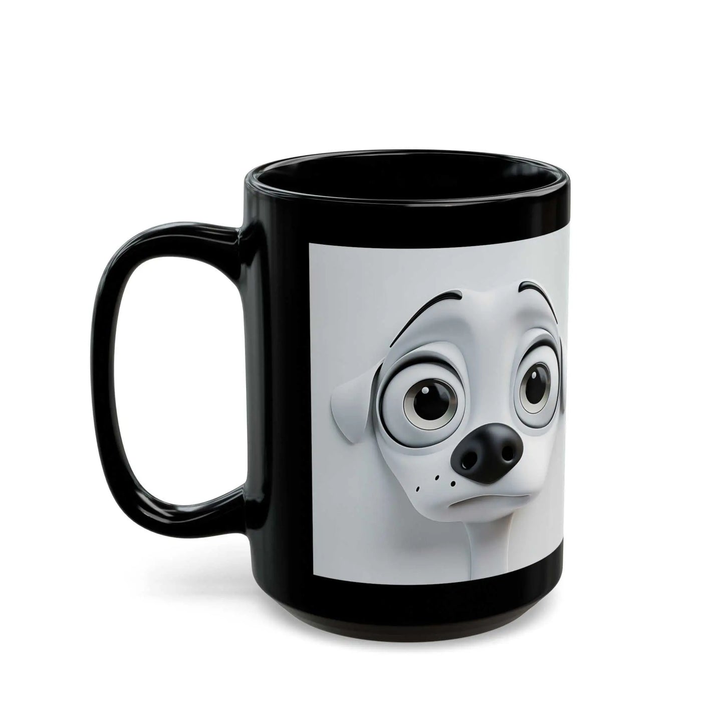 Sarcastic Dog Face 3D Mug with playful canine expression on black ceramic design.
