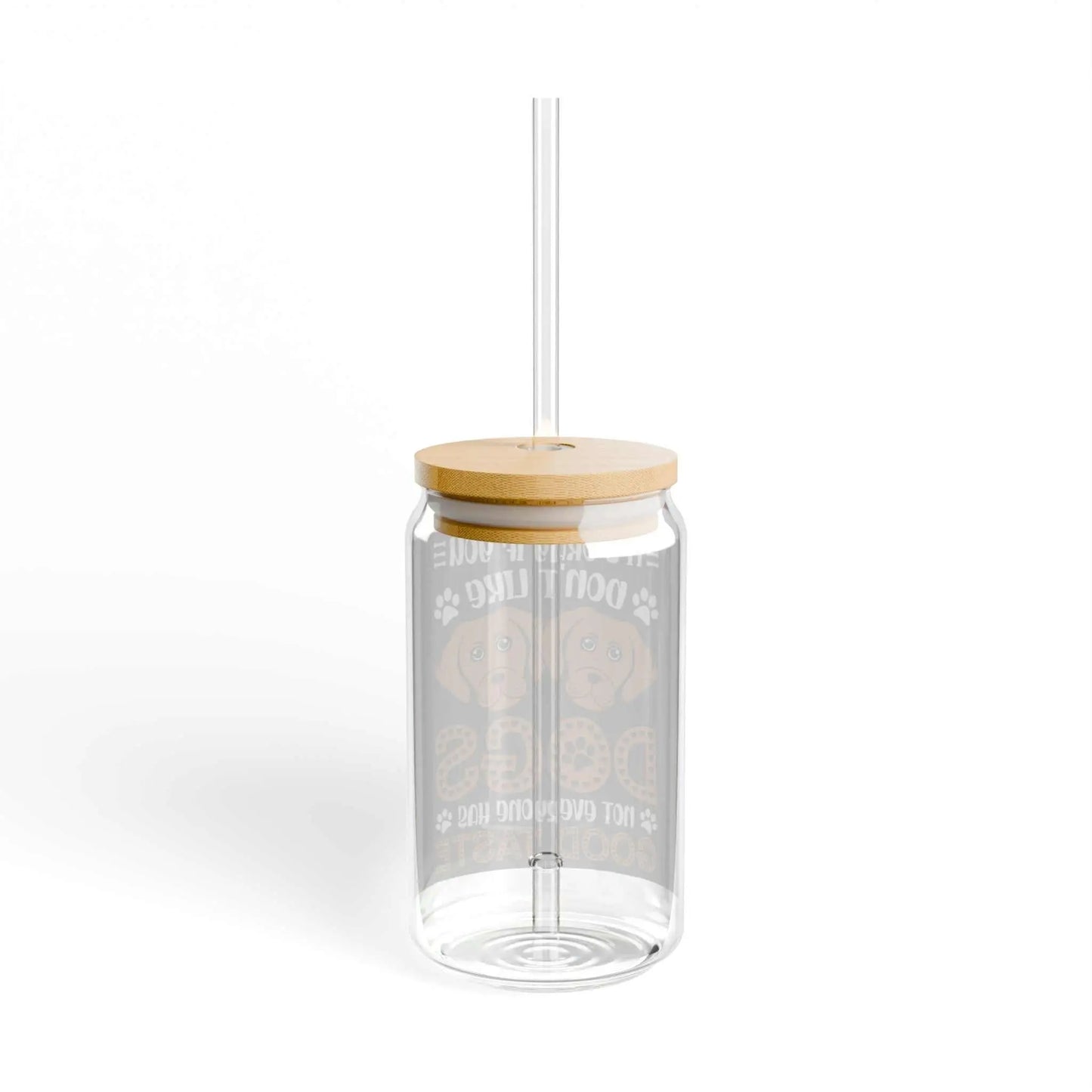 Sipper Glass 16oz with bamboo lid and straw, clear tempered glass.