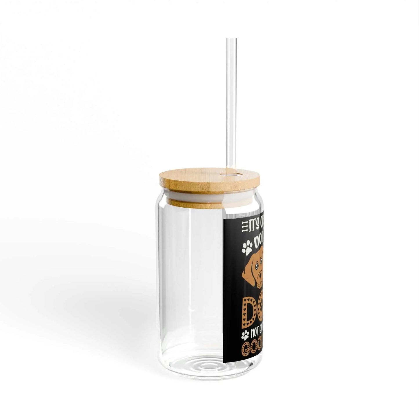 Sipper Glass 16oz with bamboo lid and straw, clear tempered glass.