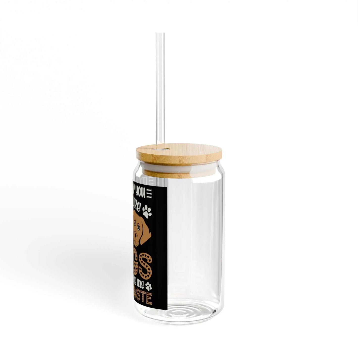 Sipper Glass 16oz with bamboo lid and Tritan straw, durable clear glass.